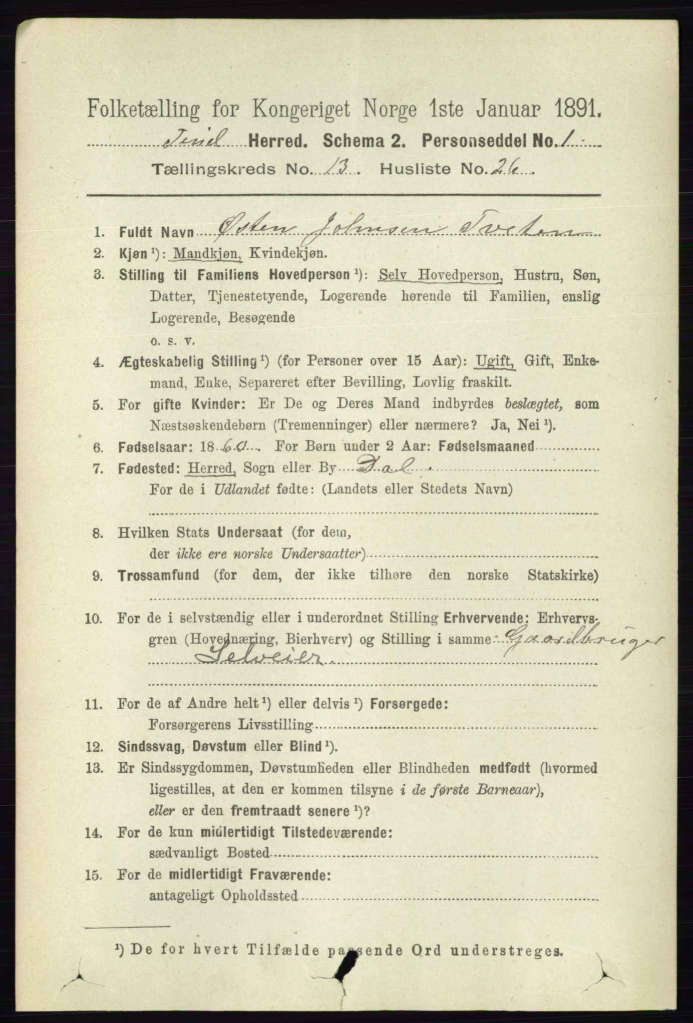 RA, 1891 census for 0826 Tinn, 1891, p. 2795