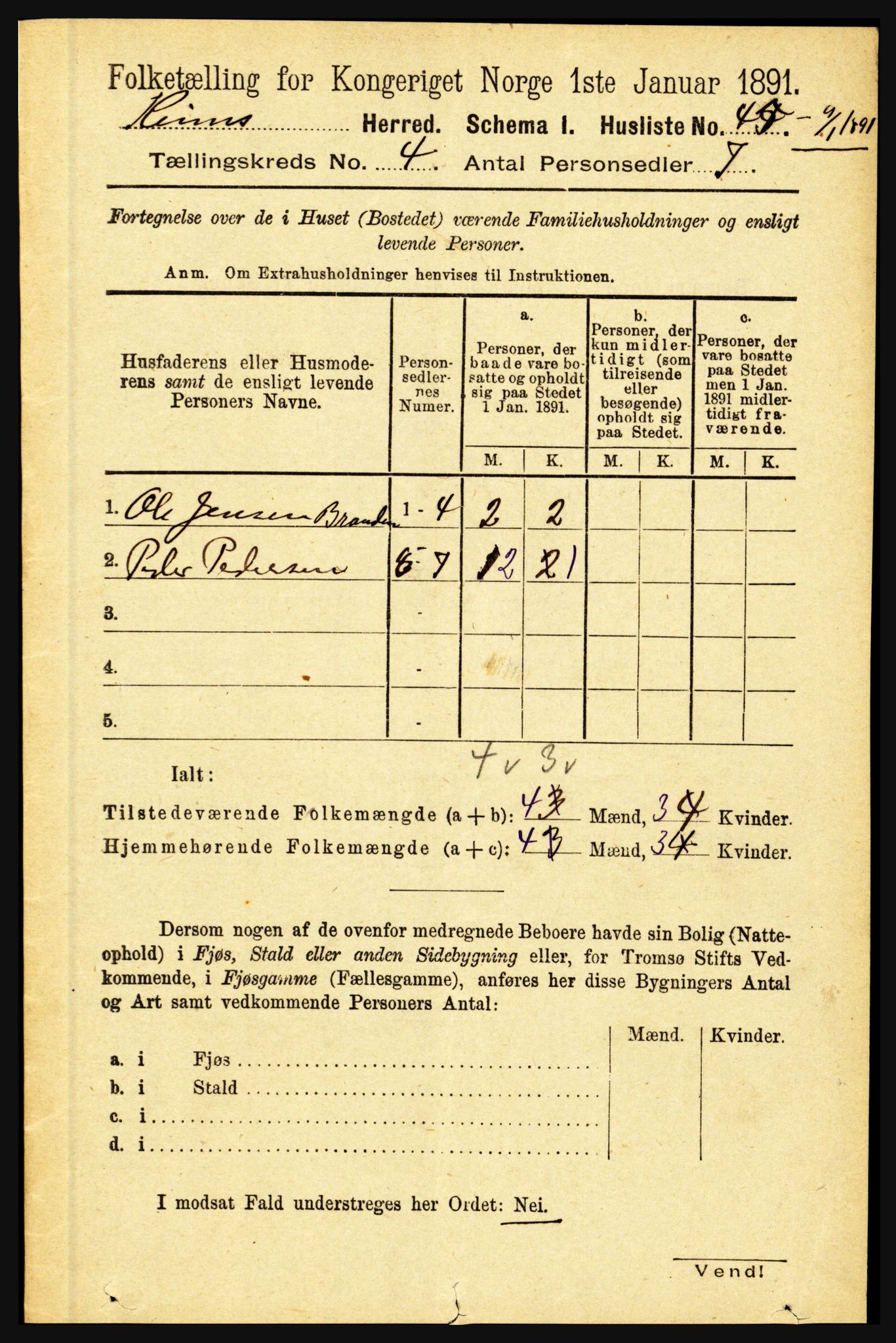 RA, 1891 census for 1437 Kinn, 1891, p. 1300