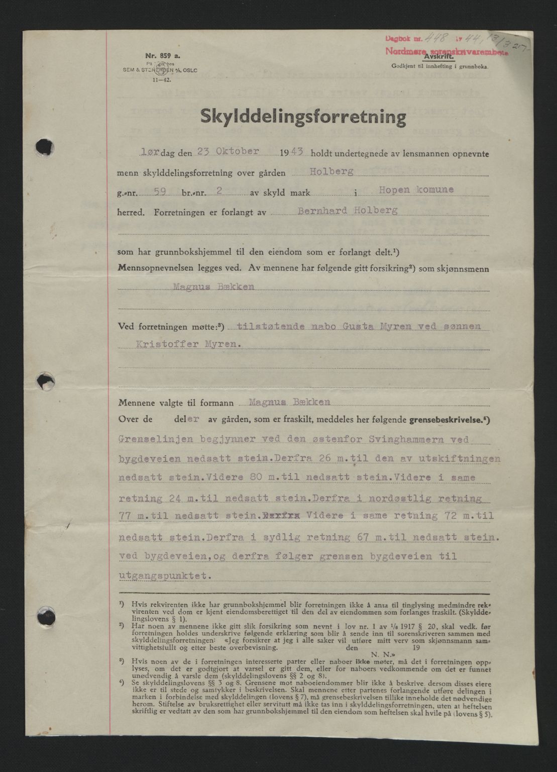 Nordmøre sorenskriveri, AV/SAT-A-4132/1/2/2Ca: Mortgage book no. A97, 1944-1944, Diary no: : 448/1944