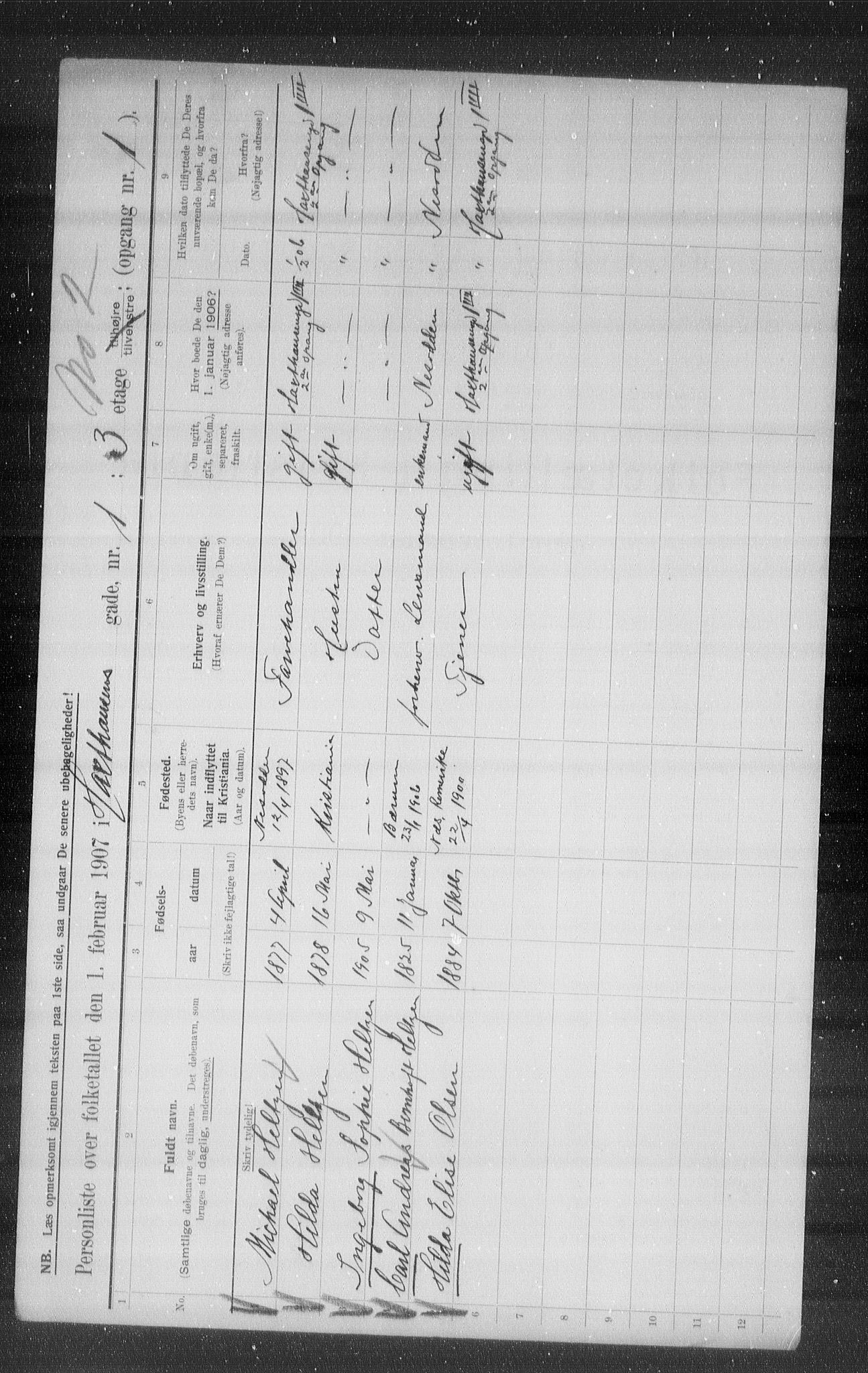 OBA, Municipal Census 1907 for Kristiania, 1907, p. 18375