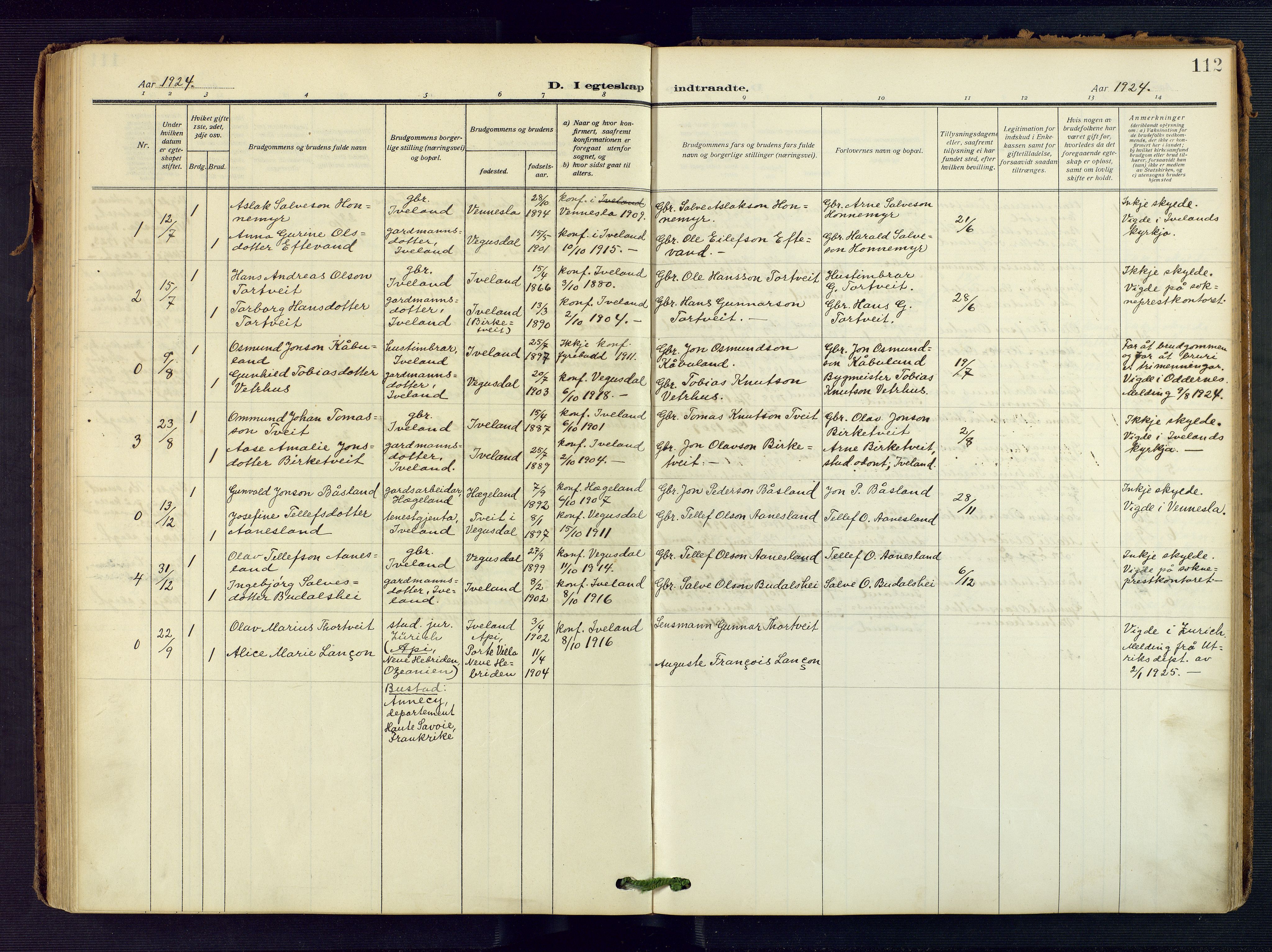 Evje sokneprestkontor, AV/SAK-1111-0008/F/Fa/Fac/L0004: Parish register (official) no. A 4, 1910-1932, p. 112