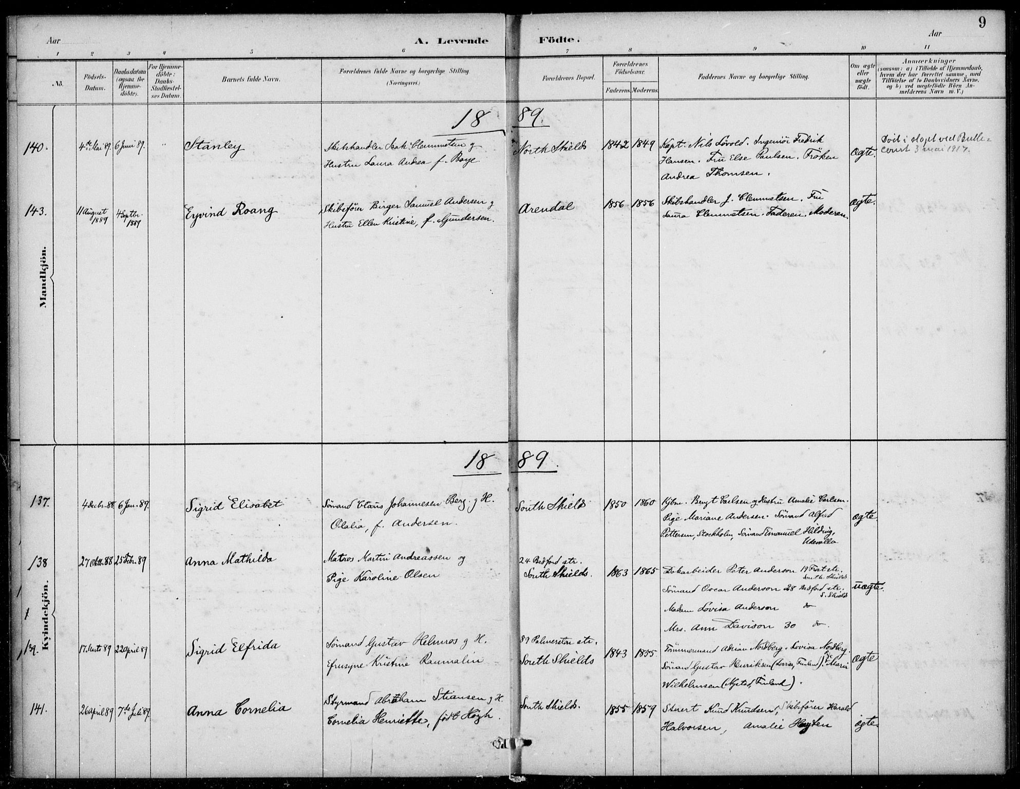Den norske sjømannsmisjon i utlandet/Tyne-havnene (North Shields og New Castle), SAB/SAB/PA-0101/H/Ha/L0002: Parish register (official) no. A 2, 1883-1938, p. 9