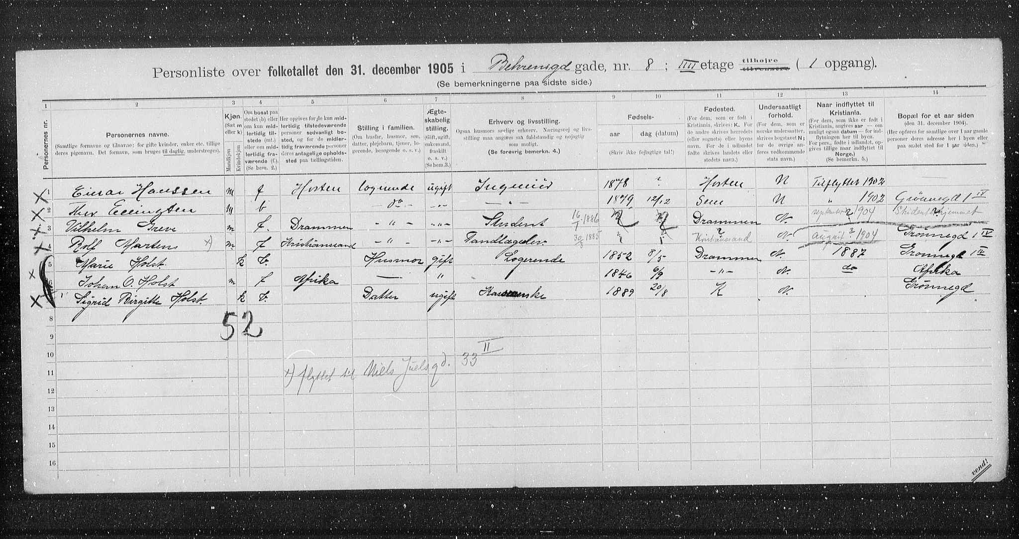 OBA, Municipal Census 1905 for Kristiania, 1905, p. 1758