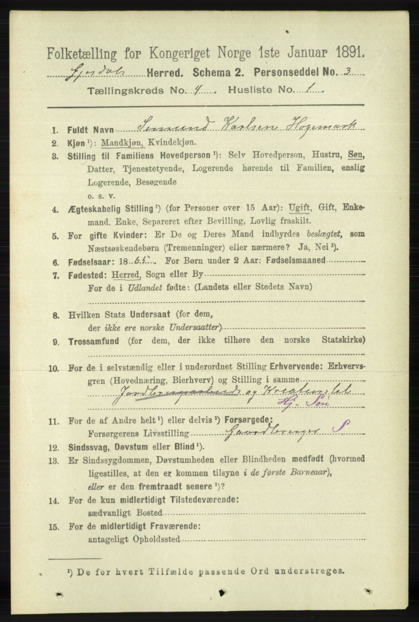 RA, 1891 census for 1122 Gjesdal, 1891, p. 1184