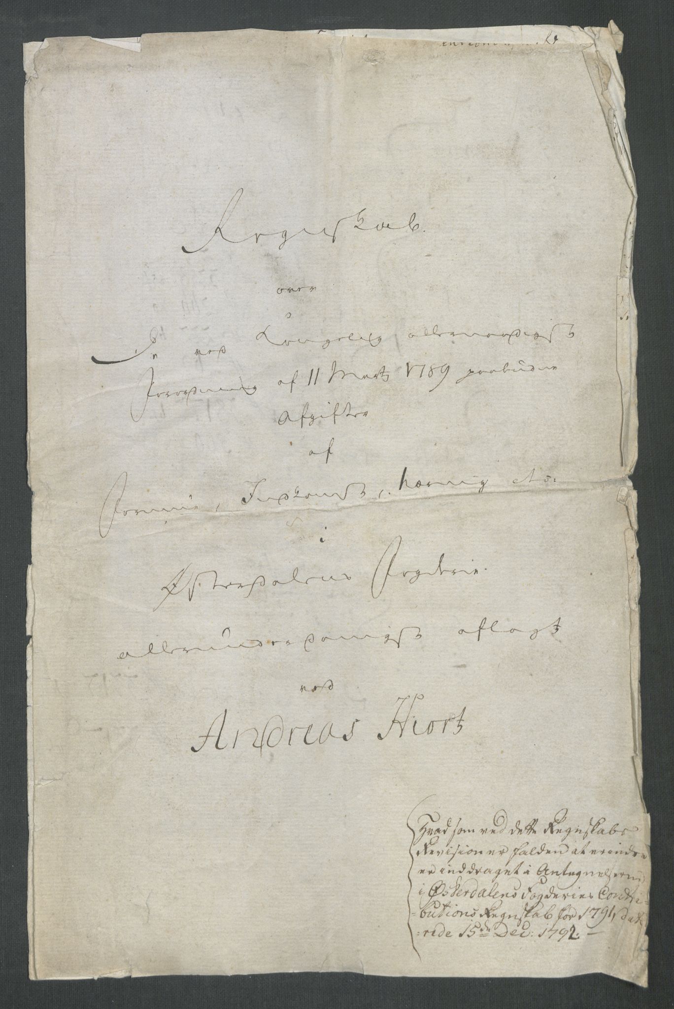 Rentekammeret inntil 1814, Reviderte regnskaper, Mindre regnskaper, AV/RA-EA-4068/Rf/Rfe/L0059: Ytre og Indre Sogn fogderi, Østerdalen fogderi, 1789, p. 141