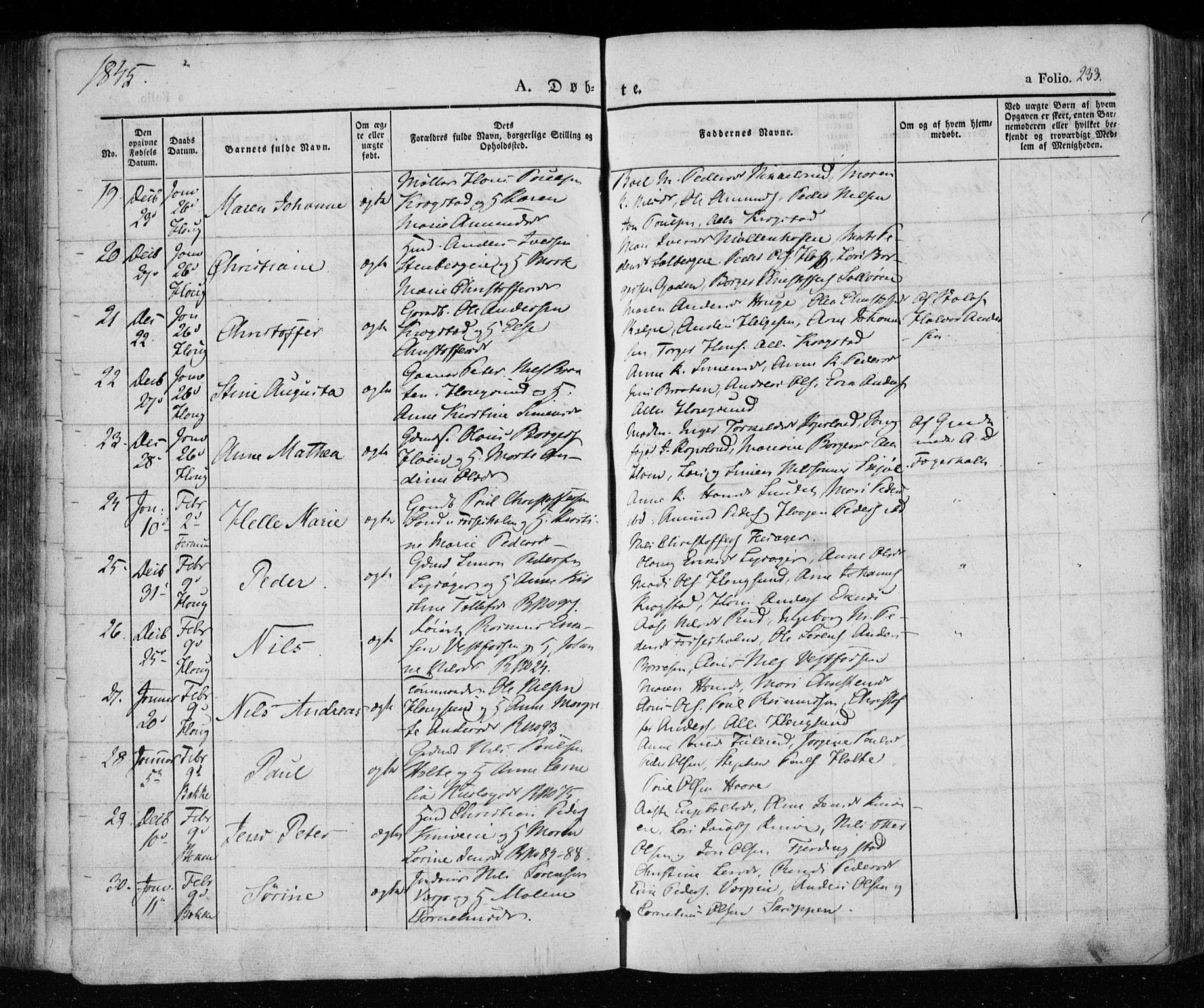 Eiker kirkebøker, SAKO/A-4/F/Fa/L0013a: Parish register (official) no. I 13A, 1832-1845, p. 233