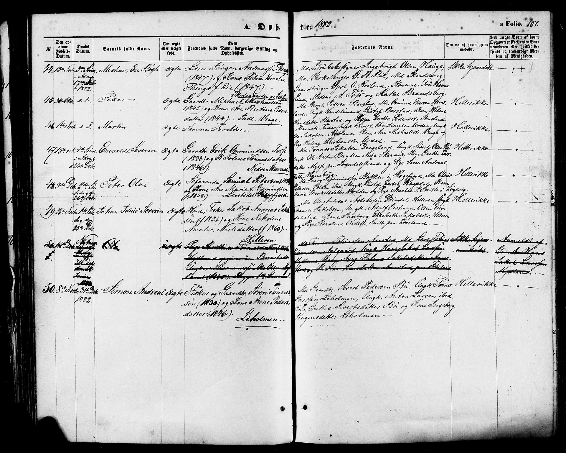 Sokndal sokneprestkontor, AV/SAST-A-101808: Parish register (official) no. A 10, 1874-1886, p. 107