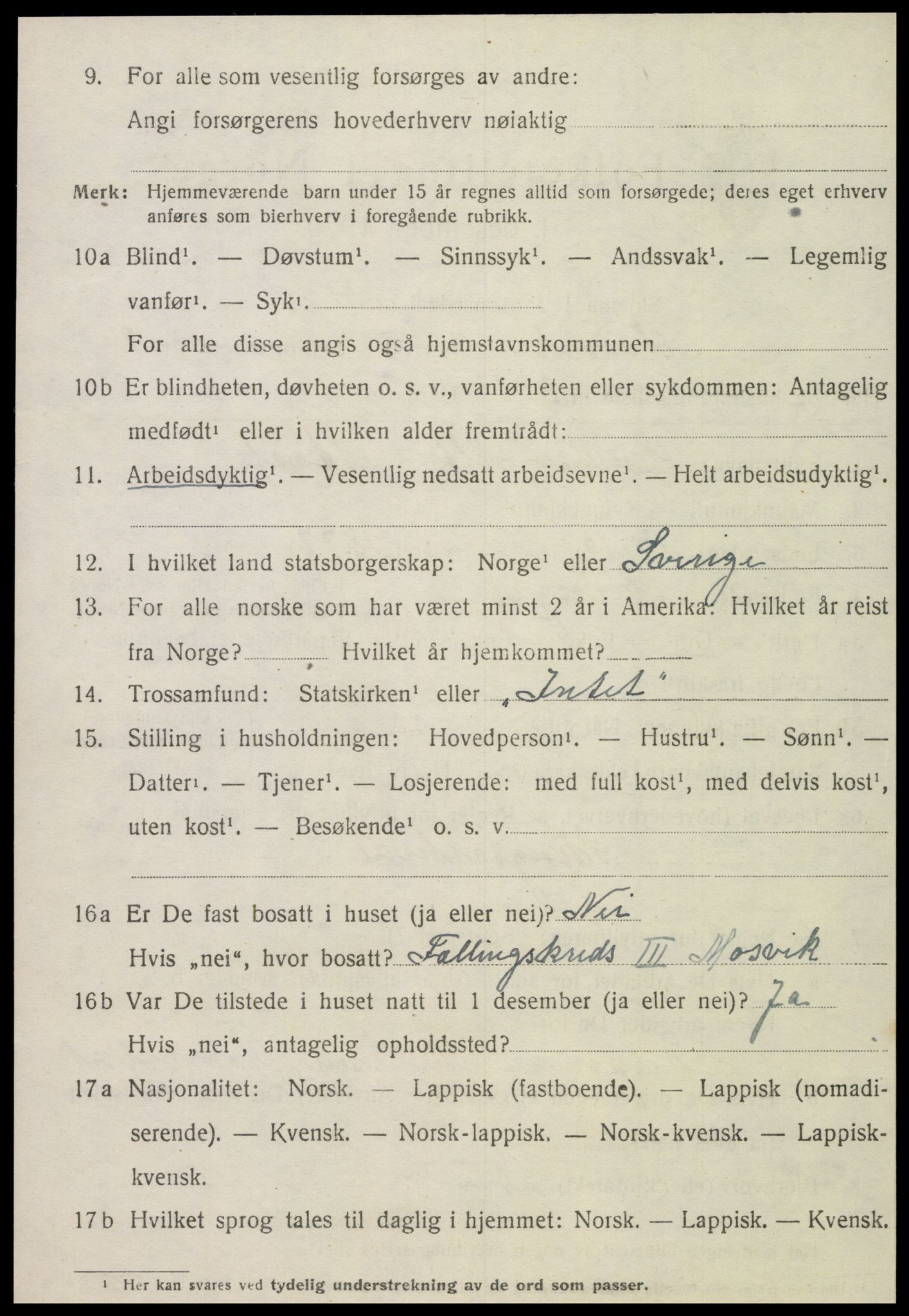 SAT, 1920 census for Mosvik, 1920, p. 849