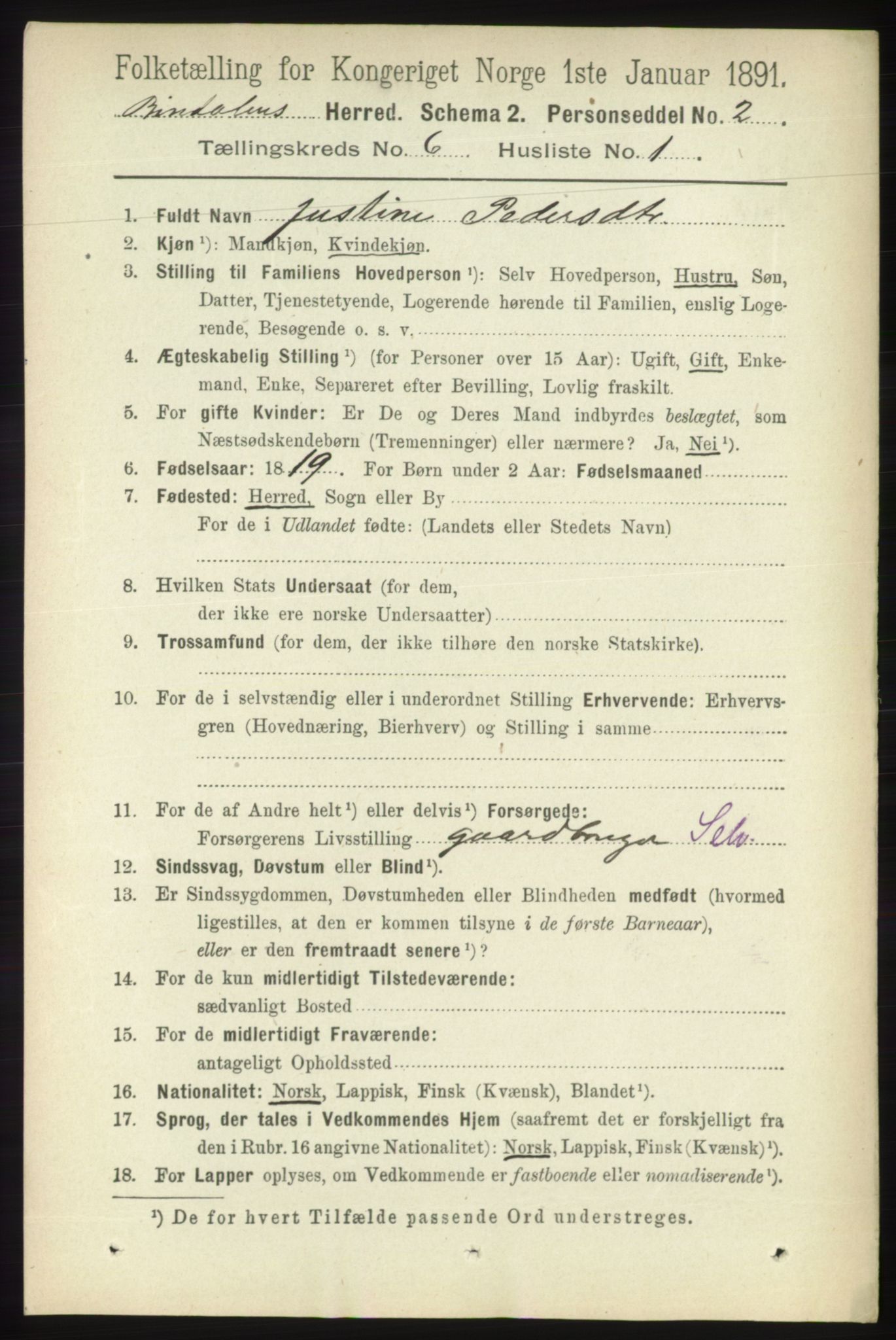 RA, 1891 census for 1811 Bindal, 1891, p. 1713