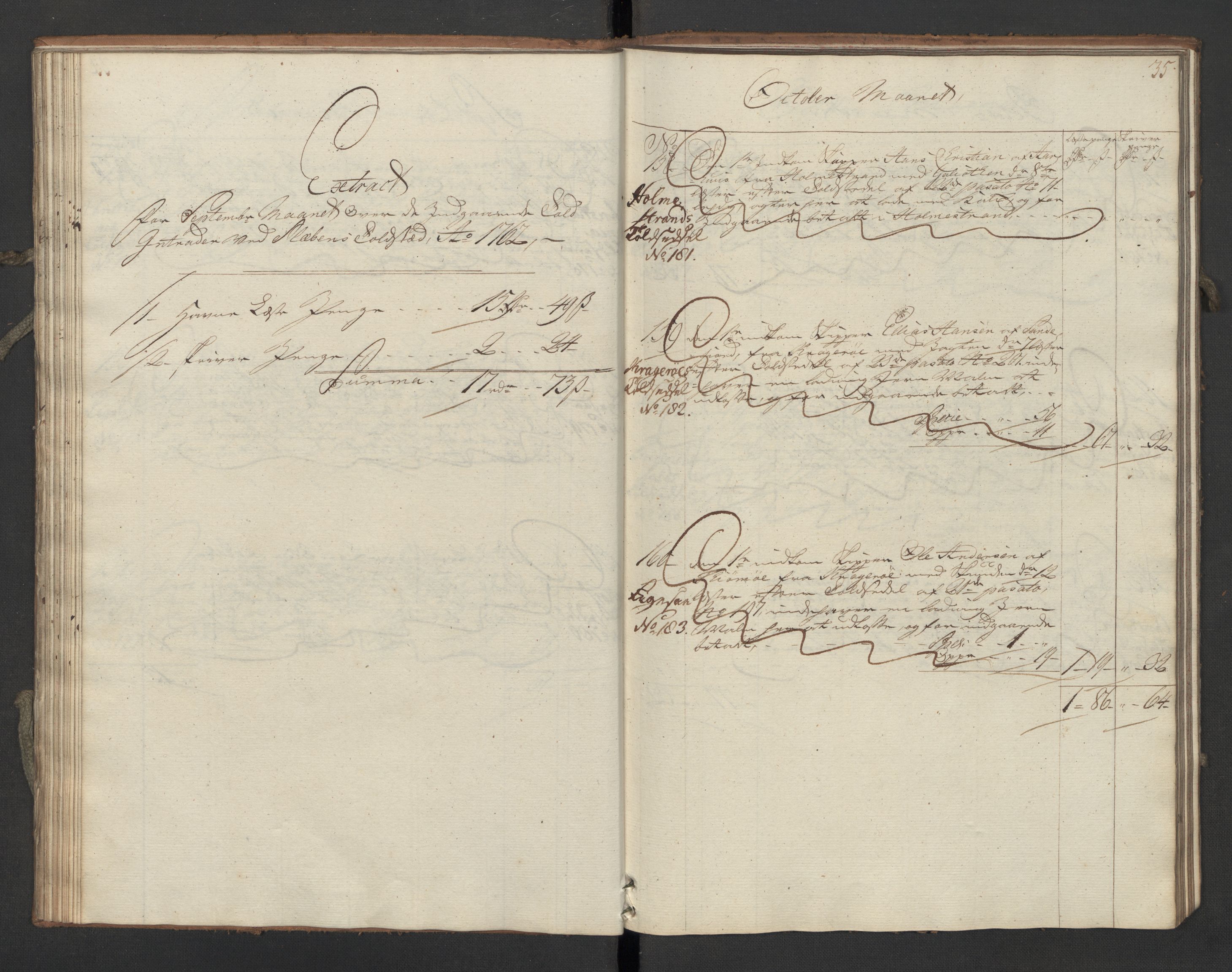 Generaltollkammeret, tollregnskaper, RA/EA-5490/R06/L0062/0002: Tollregnskaper Kristiania / Inngående hovedtollbok Slependen, 1762, p. 34b-35a