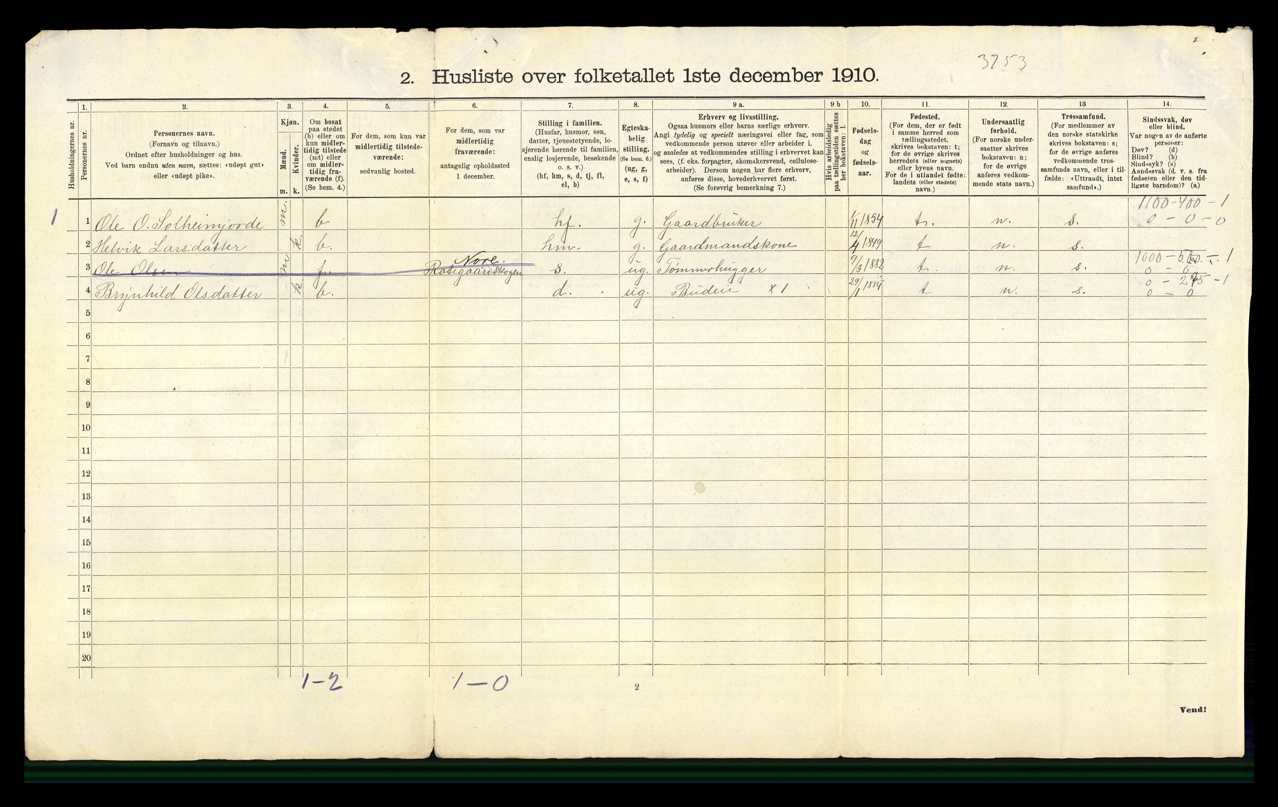 RA, 1910 census for Uvdal, 1910, p. 26