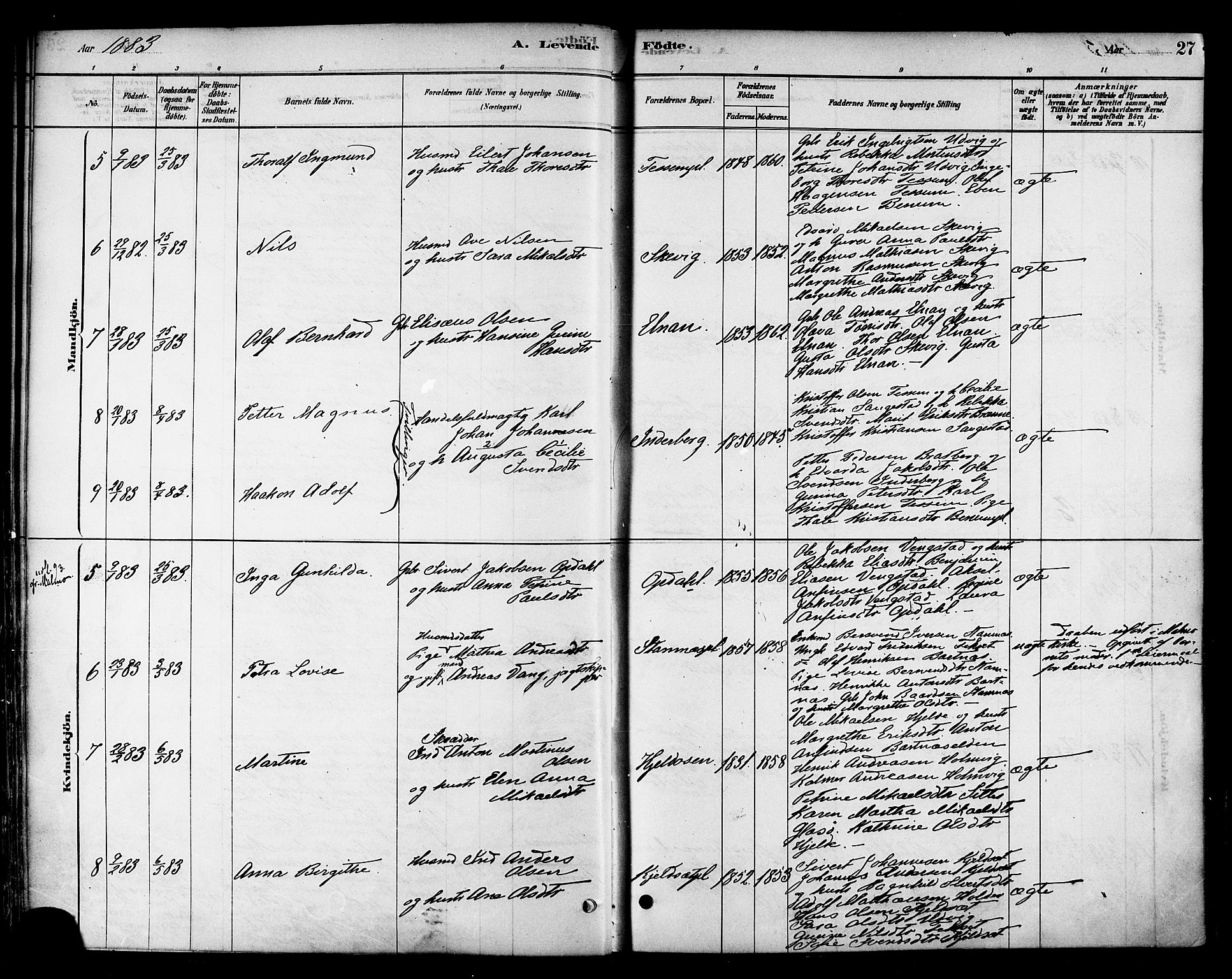 Ministerialprotokoller, klokkerbøker og fødselsregistre - Nord-Trøndelag, SAT/A-1458/741/L0395: Parish register (official) no. 741A09, 1878-1888, p. 27