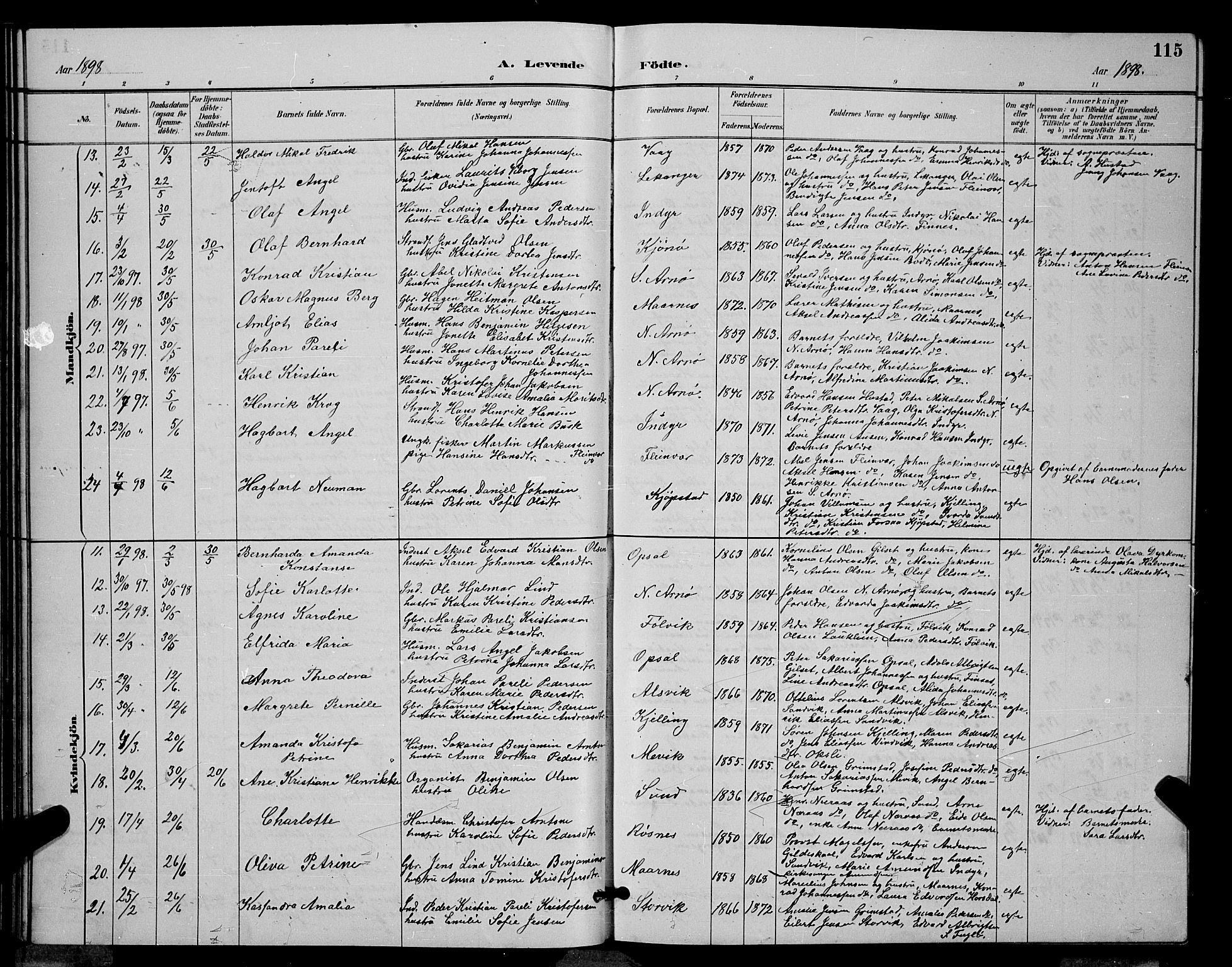 Ministerialprotokoller, klokkerbøker og fødselsregistre - Nordland, AV/SAT-A-1459/805/L0108: Parish register (copy) no. 805C04, 1885-1899, p. 115