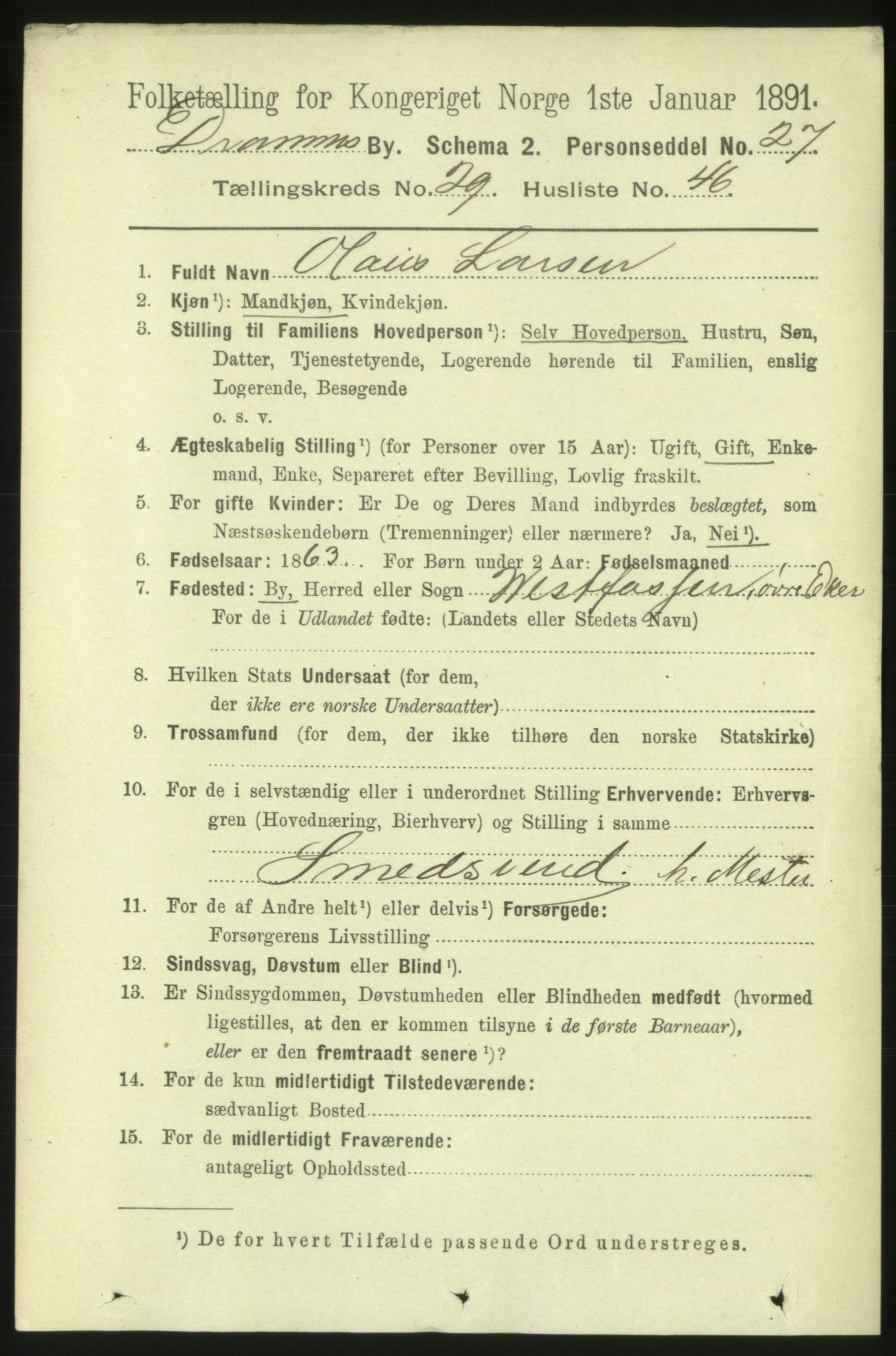 RA, 1891 census for 0602 Drammen, 1891, p. 18070