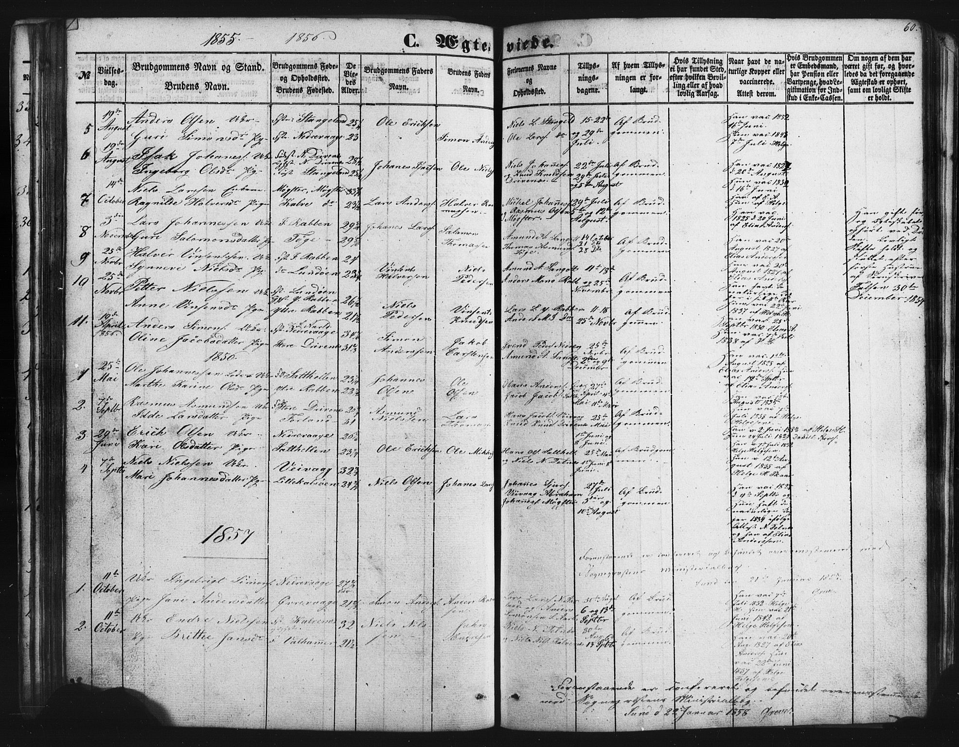 Austevoll Sokneprestembete, SAB/A-74201/H/Hab: Parish register (copy) no. B 1, 1852-1864, p. 60