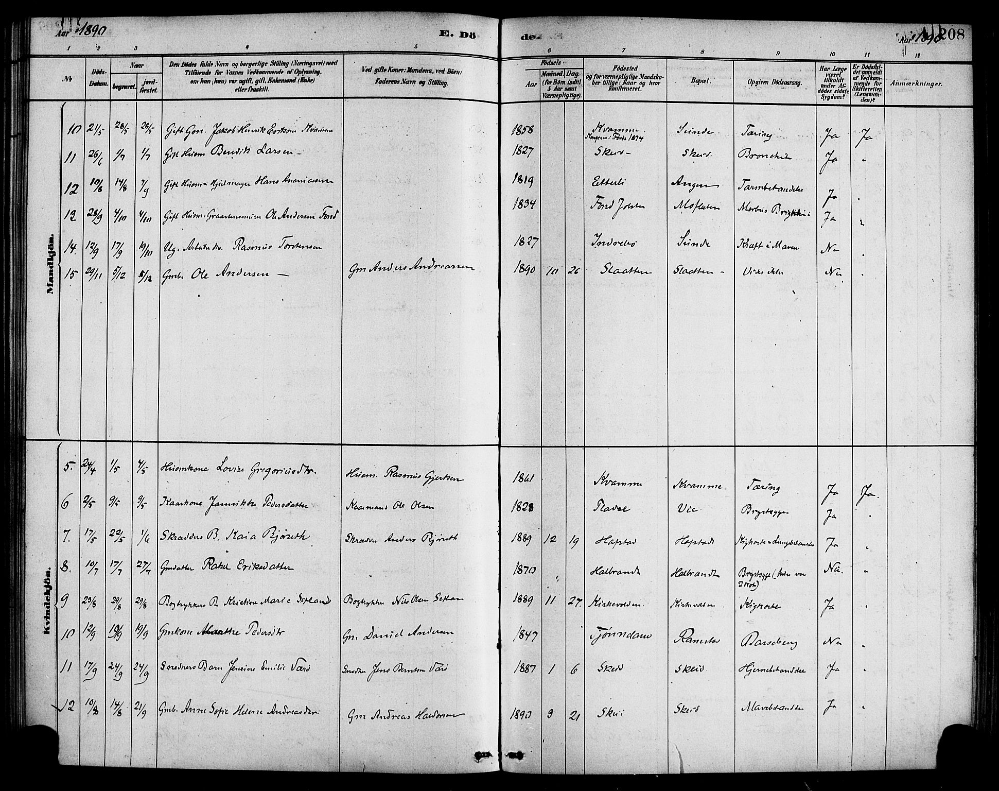 Førde sokneprestembete, SAB/A-79901/H/Haa/Haab/L0001: Parish register (official) no. B 1, 1880-1898, p. 208