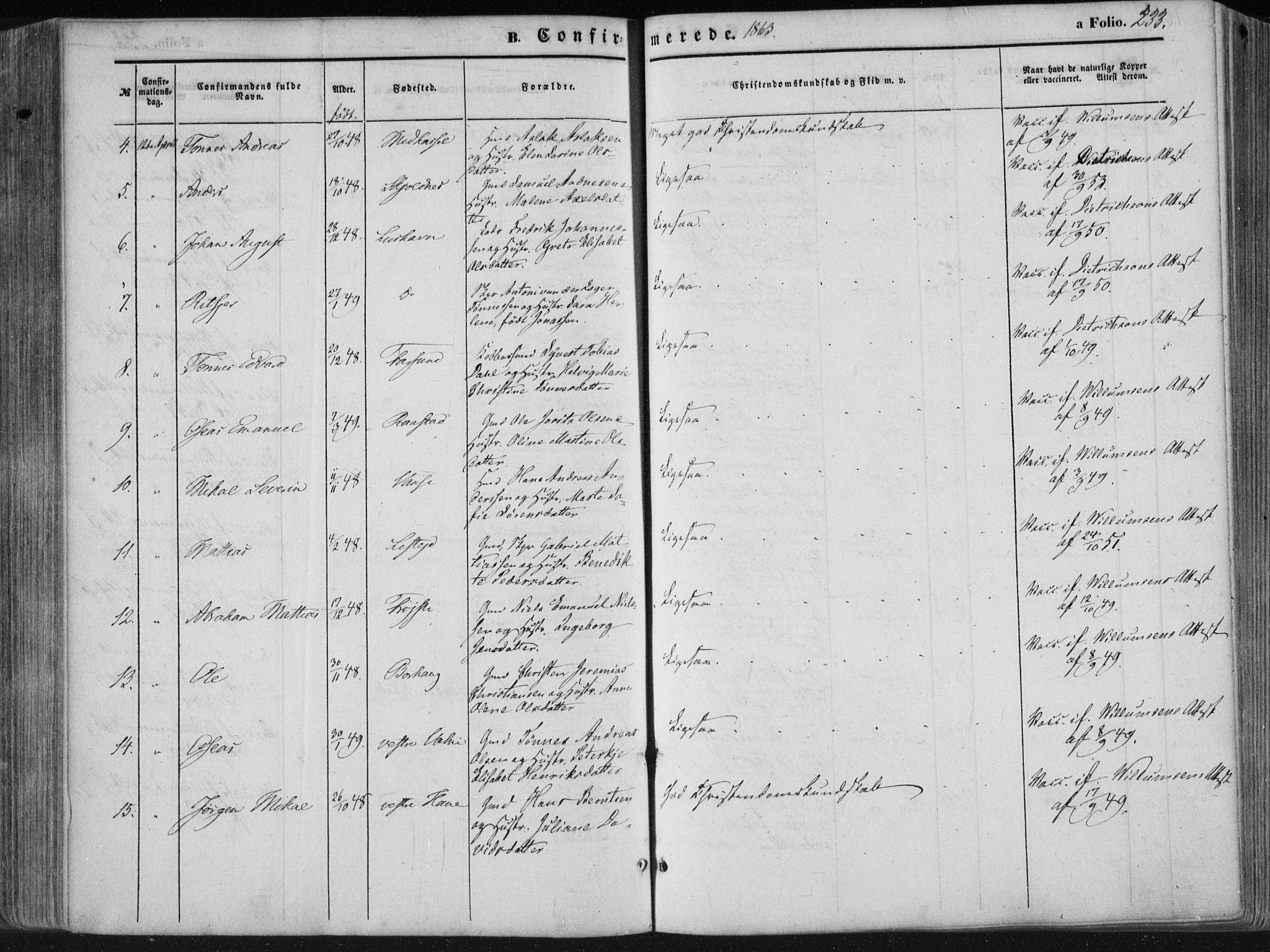 Lista sokneprestkontor, AV/SAK-1111-0027/F/Fa/L0011: Parish register (official) no. A 11, 1861-1878, p. 233