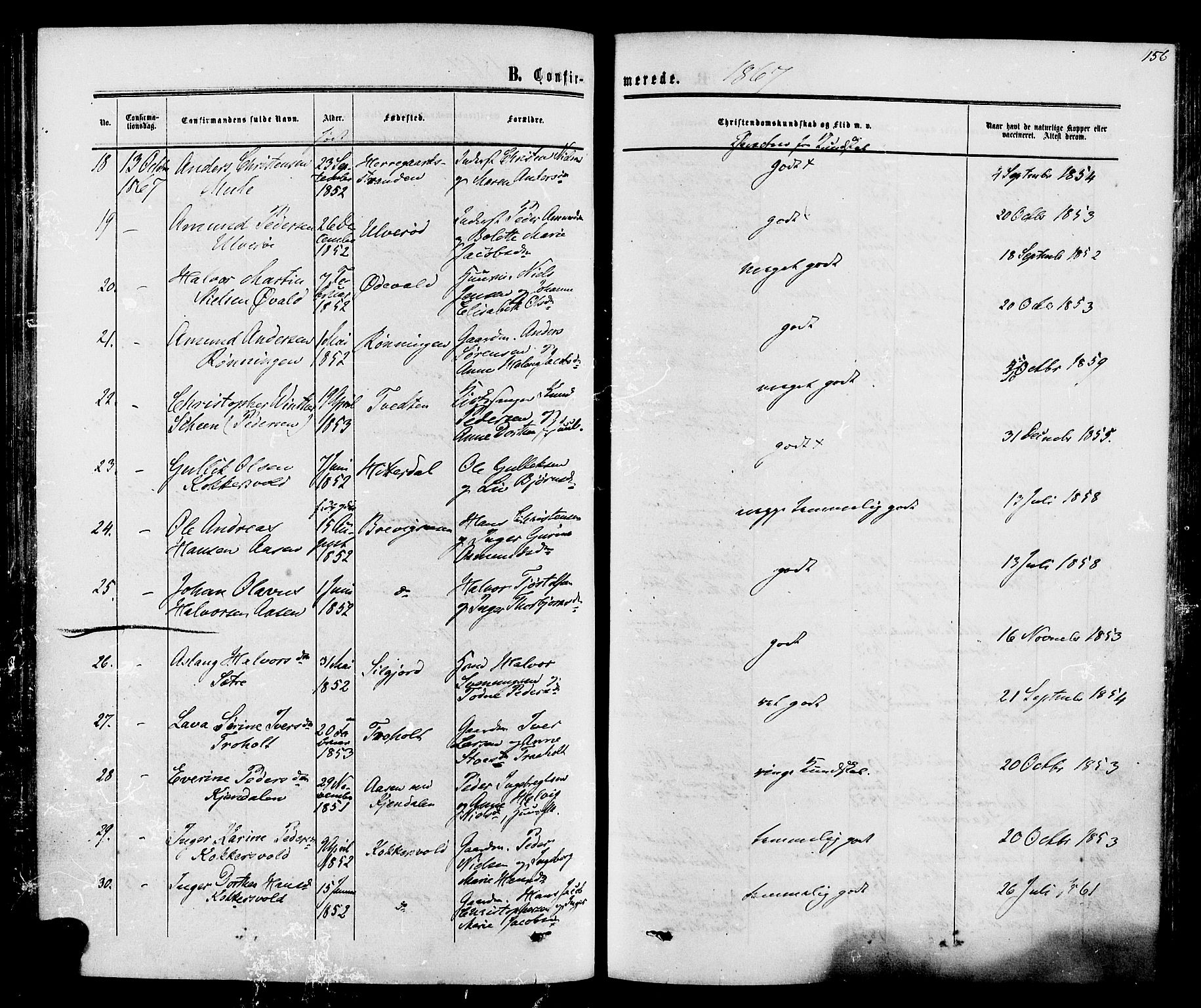 Eidanger kirkebøker, AV/SAKO-A-261/F/Fa/L0010: Parish register (official) no. 10, 1859-1874, p. 156