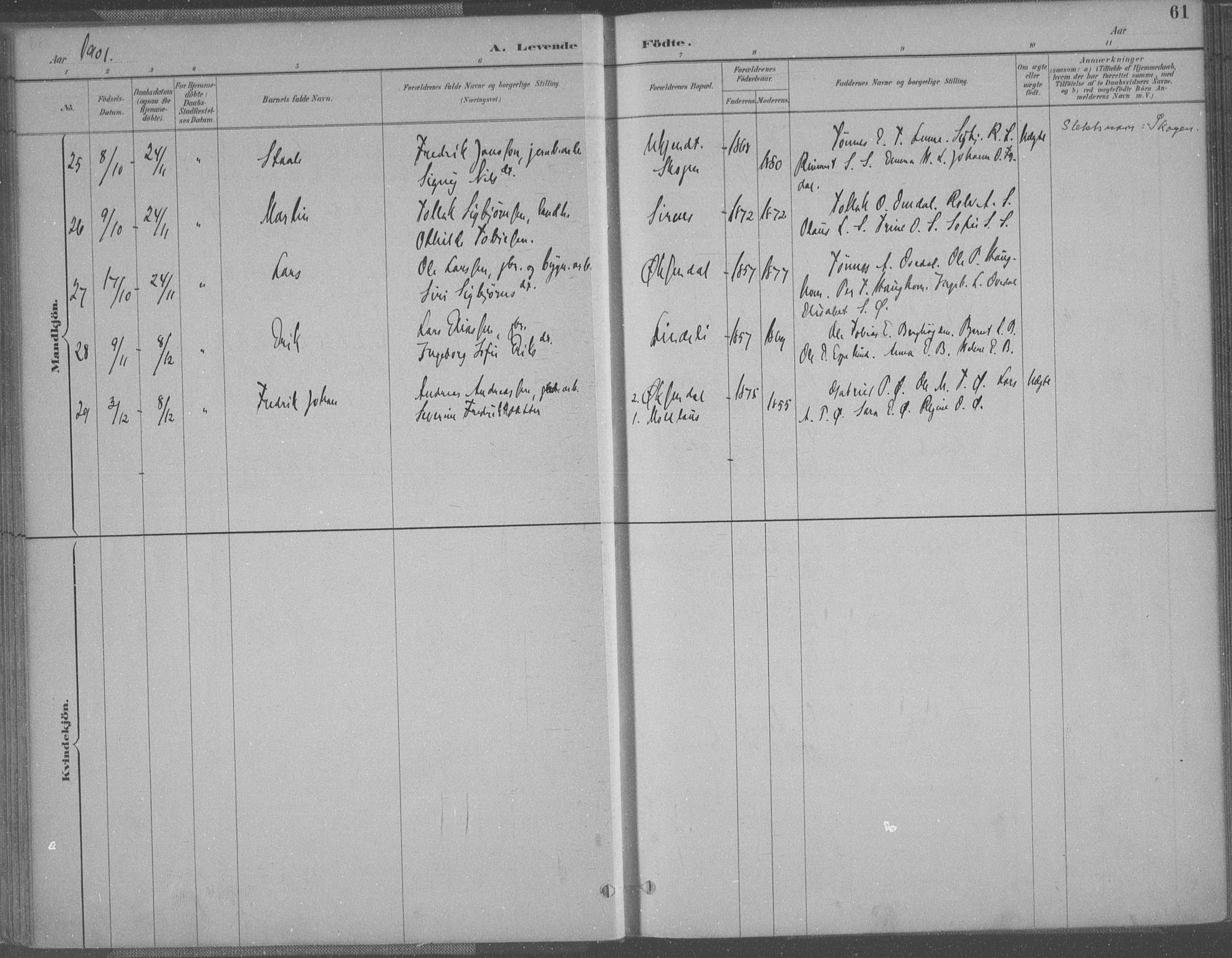 Bakke sokneprestkontor, SAK/1111-0002/F/Fa/Faa/L0008: Parish register (official) no. A 8, 1887-1911, p. 61