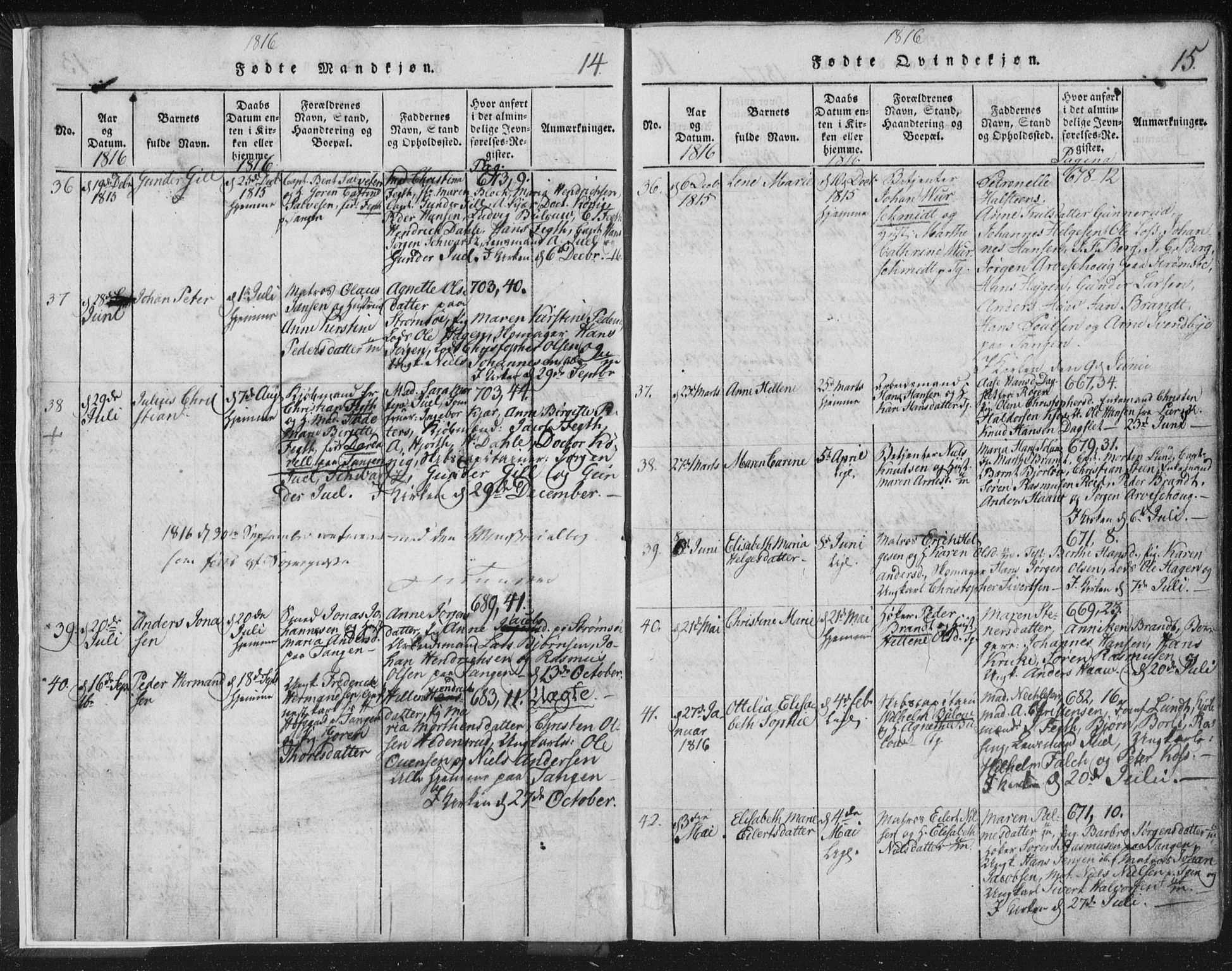 Strømsø kirkebøker, SAKO/A-246/F/Fb/L0004: Parish register (official) no. II 4, 1814-1843, p. 14-15