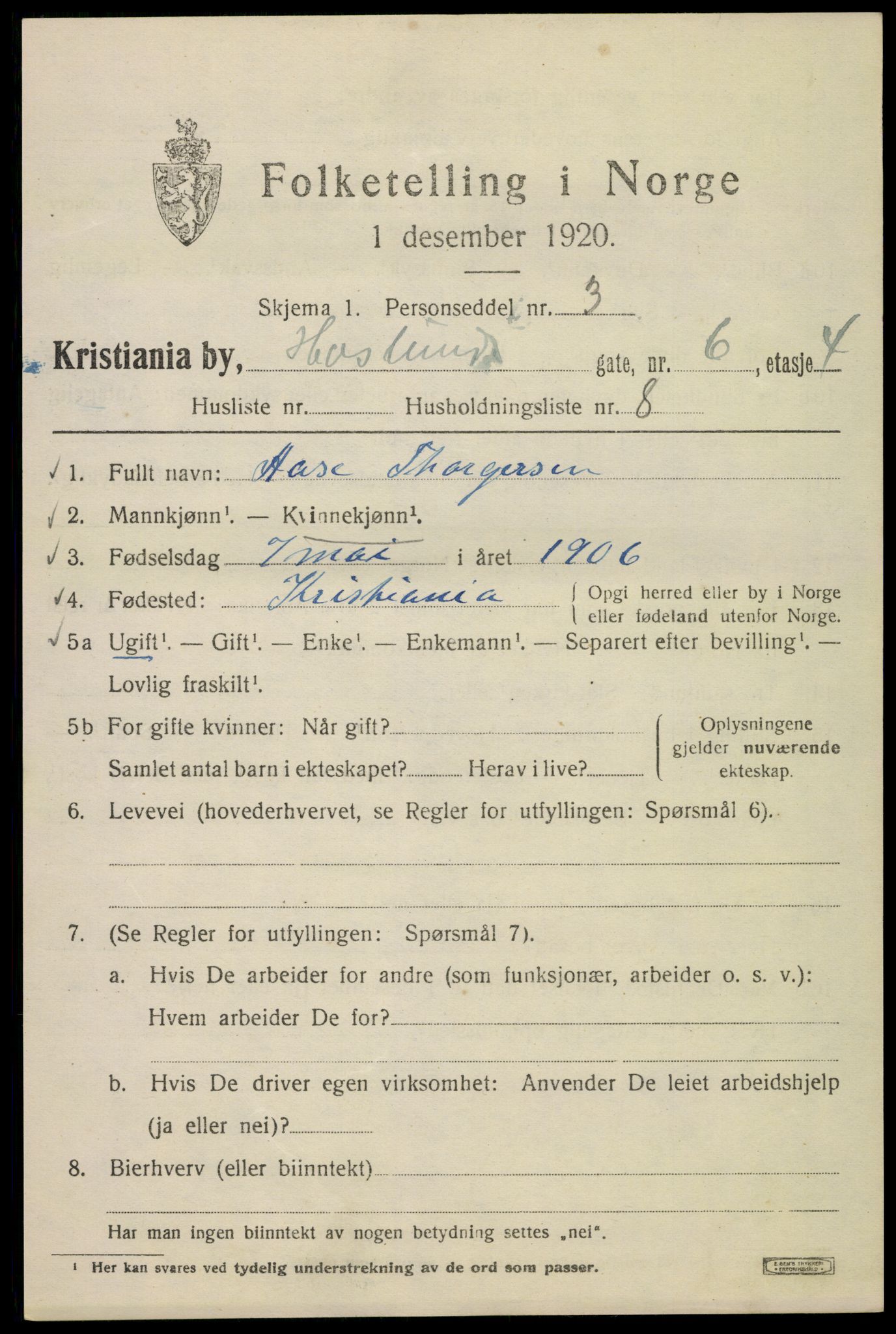 SAO, 1920 census for Kristiania, 1920, p. 272419