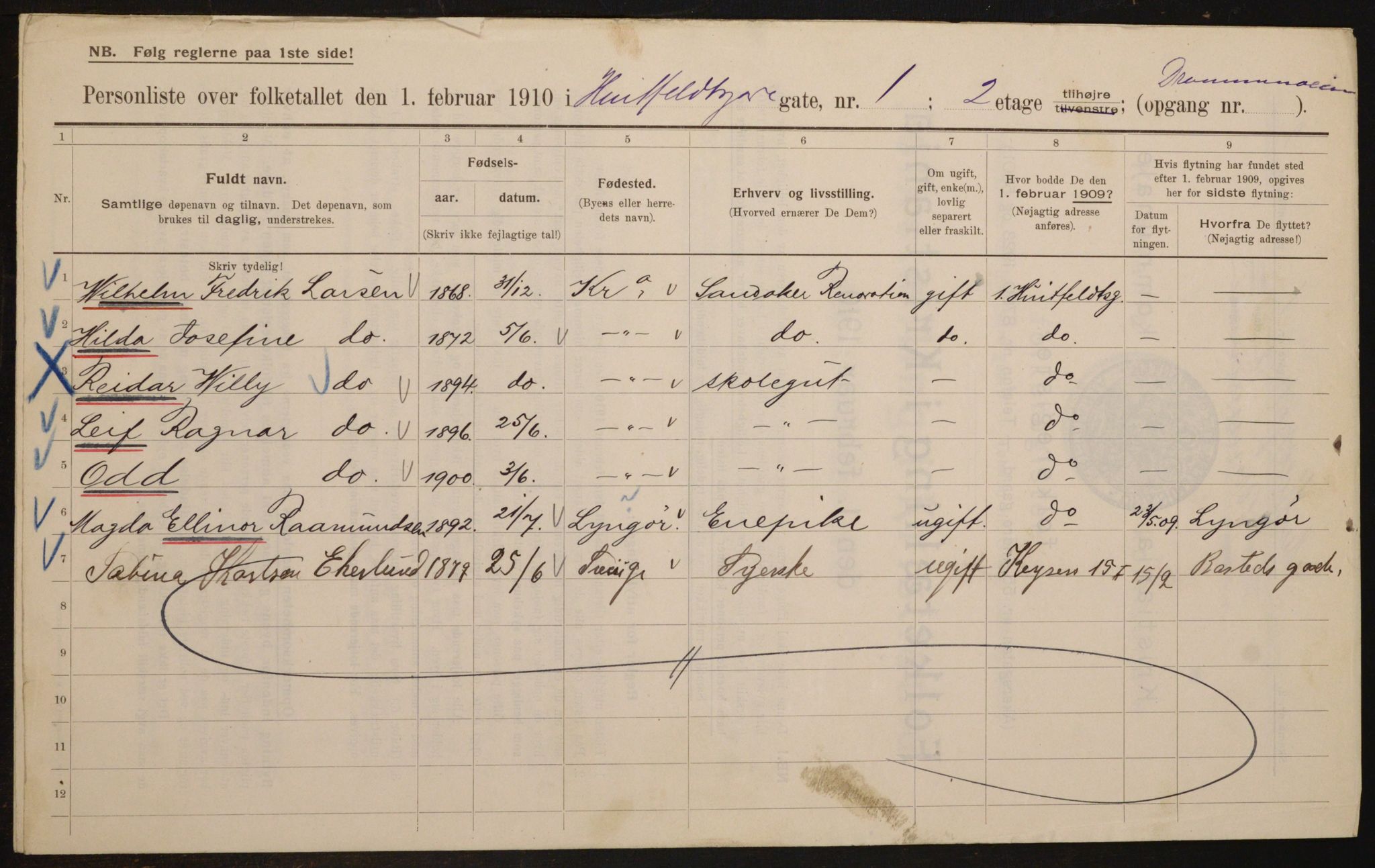 OBA, Municipal Census 1910 for Kristiania, 1910, p. 40727