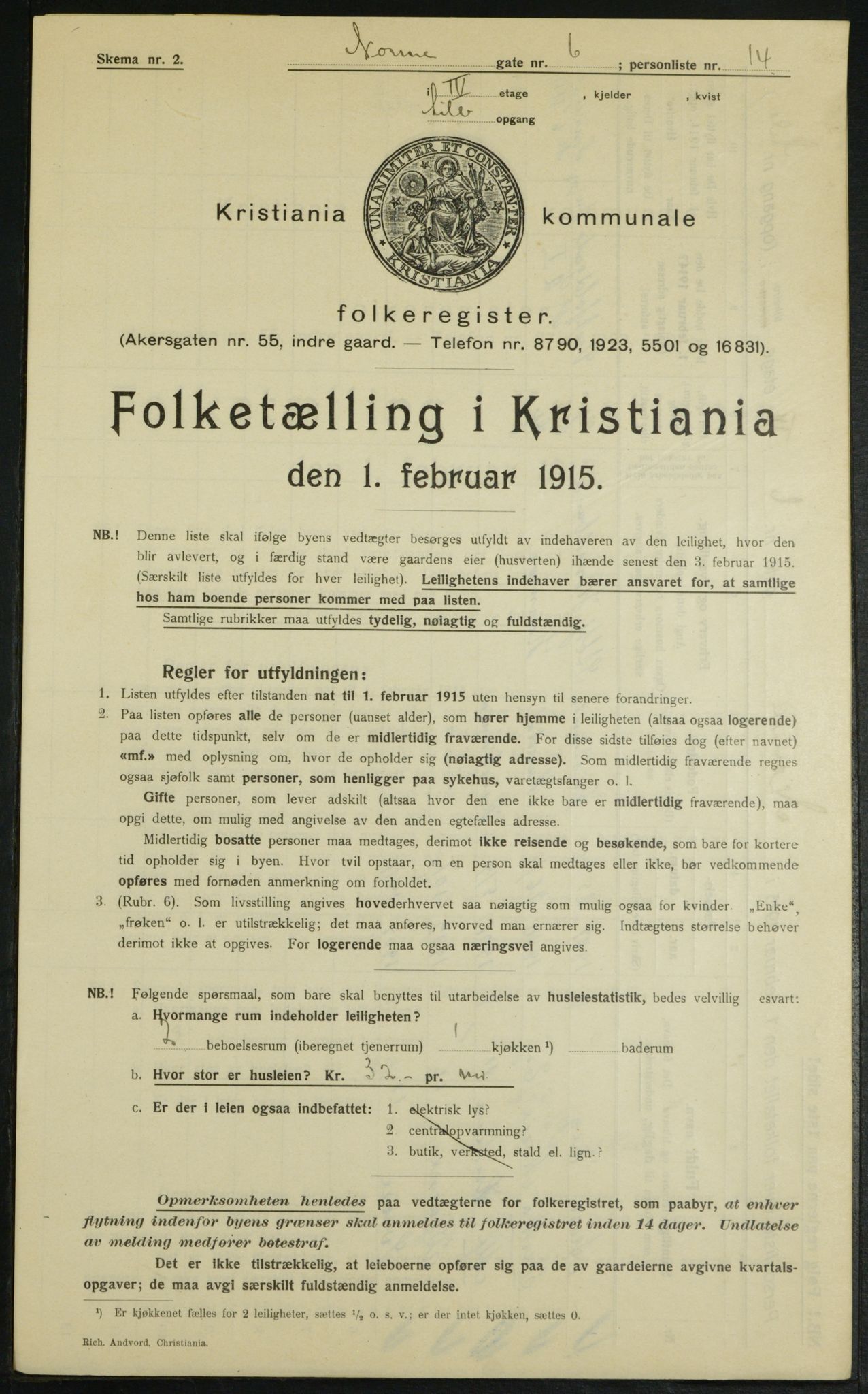 OBA, Municipal Census 1915 for Kristiania, 1915, p. 70876