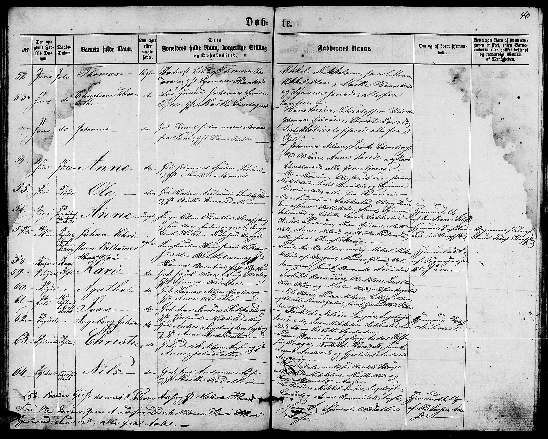 Fjell sokneprestembete, SAB/A-75301/H/Hab: Parish register (copy) no. A 1, 1861-1870, p. 40