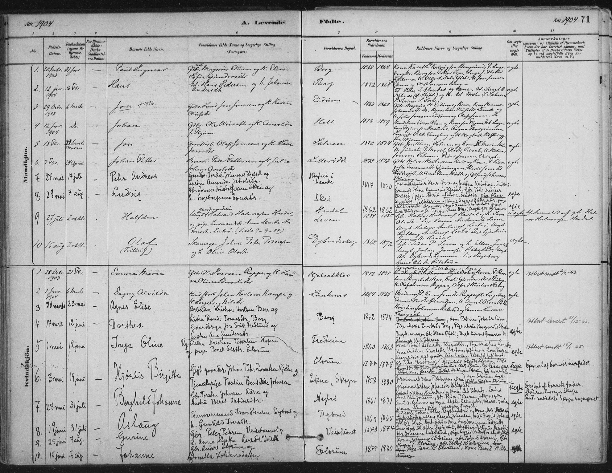 Ministerialprotokoller, klokkerbøker og fødselsregistre - Nord-Trøndelag, SAT/A-1458/710/L0095: Parish register (official) no. 710A01, 1880-1914, p. 71