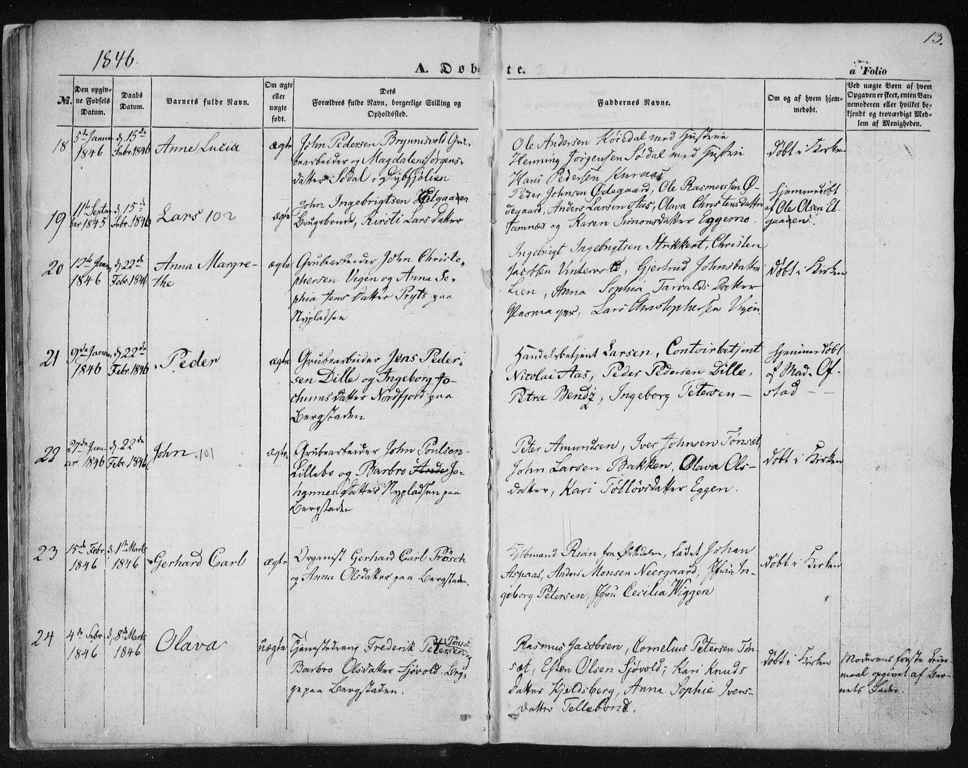 Ministerialprotokoller, klokkerbøker og fødselsregistre - Sør-Trøndelag, SAT/A-1456/681/L0931: Parish register (official) no. 681A09, 1845-1859, p. 13