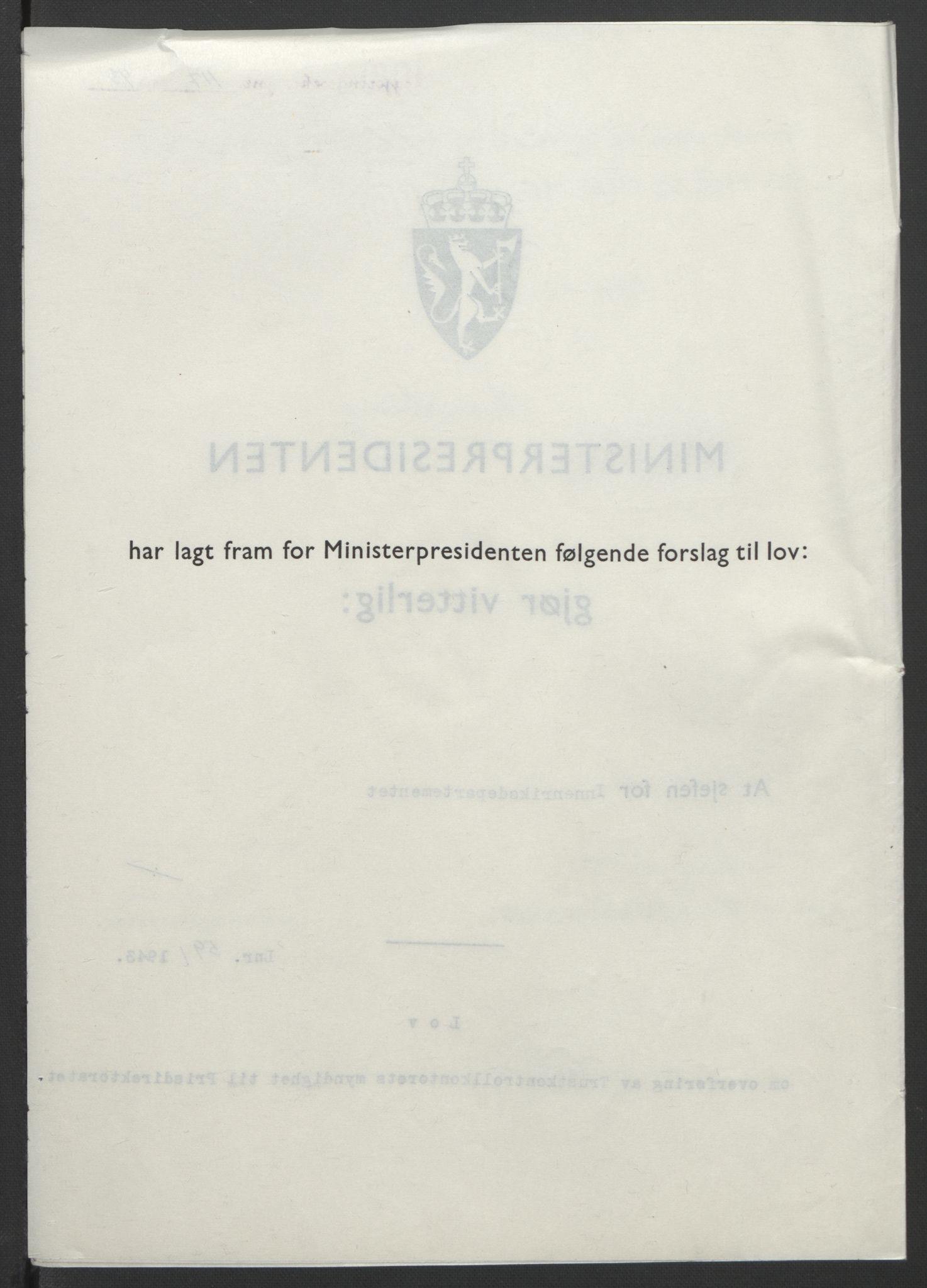 NS-administrasjonen 1940-1945 (Statsrådsekretariatet, de kommisariske statsråder mm), RA/S-4279/D/Db/L0099: Lover, 1943, p. 266