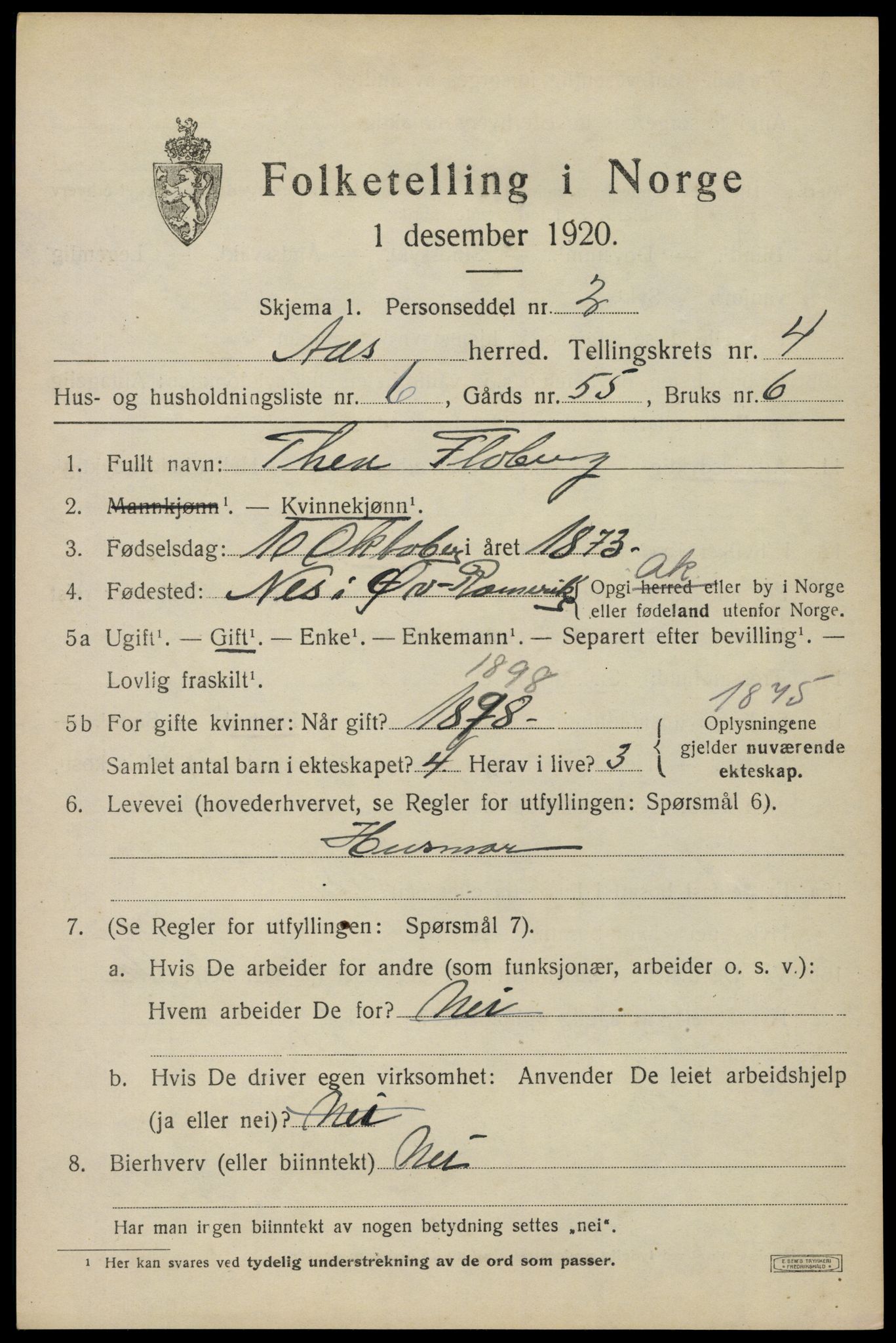 SAO, 1920 census for Ås, 1920, p. 4880