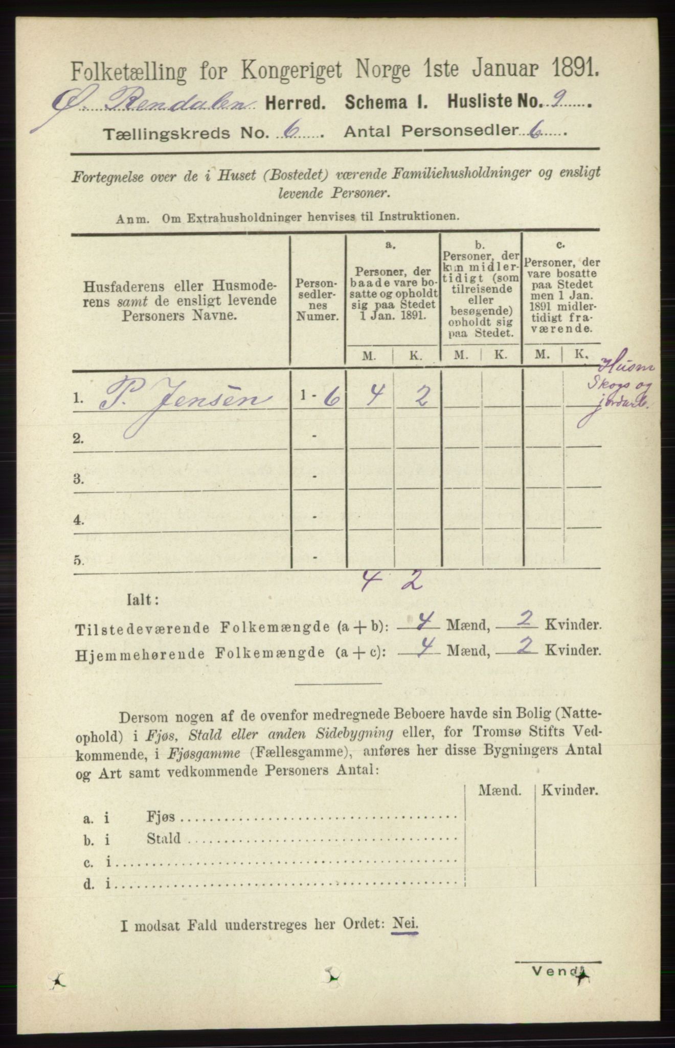 RA, 1891 census for 0433 Øvre Rendal, 1891, p. 1580