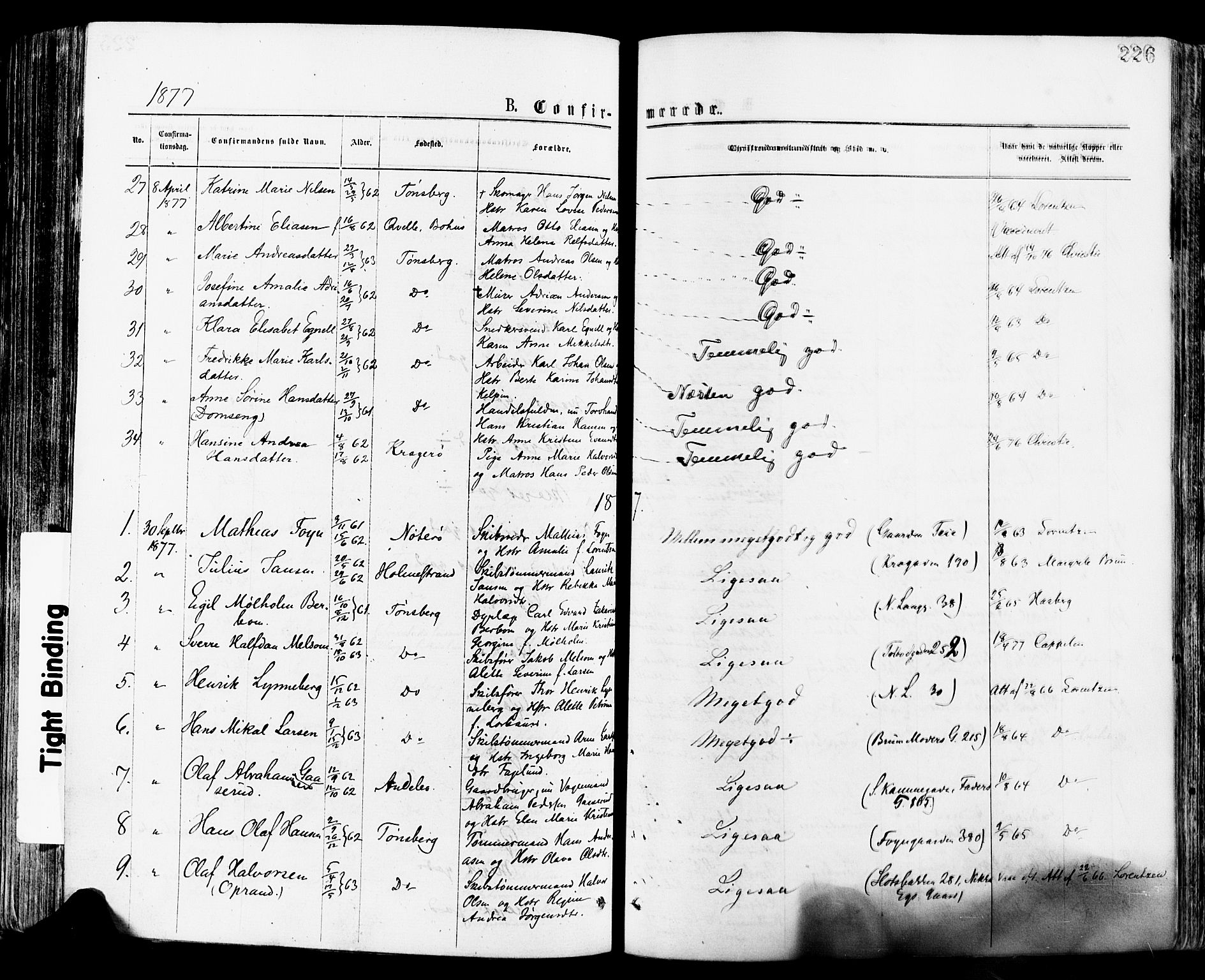 Tønsberg kirkebøker, AV/SAKO-A-330/F/Fa/L0010: Parish register (official) no. I 10, 1874-1880, p. 226