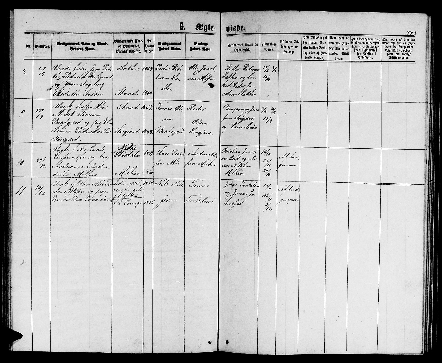 Ministerialprotokoller, klokkerbøker og fødselsregistre - Sør-Trøndelag, SAT/A-1456/658/L0725: Parish register (copy) no. 658C01, 1867-1882, p. 155