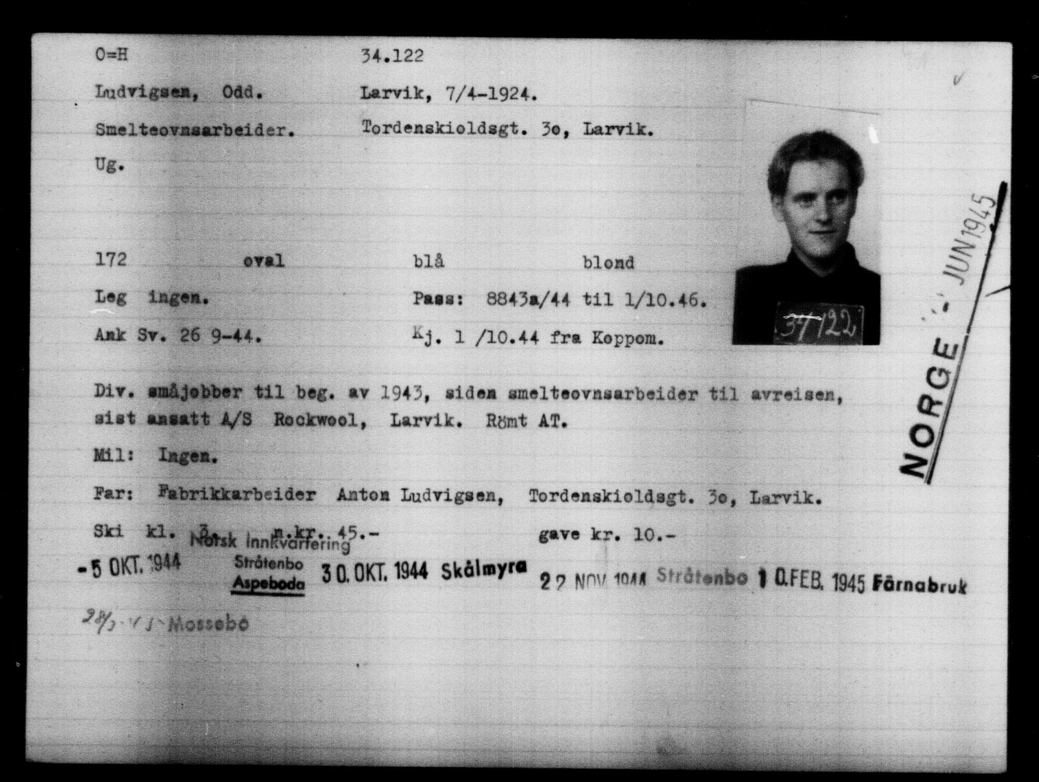 Utenriksstasjonene, Legasjonen i Stockholm, Flyktningkontoret, AV/RA-S-6753/V/Va/L0013: Kjesäterkartoteket, flyktninger med registreringsnr. 31500-34731, 1940-1945, p. 2767