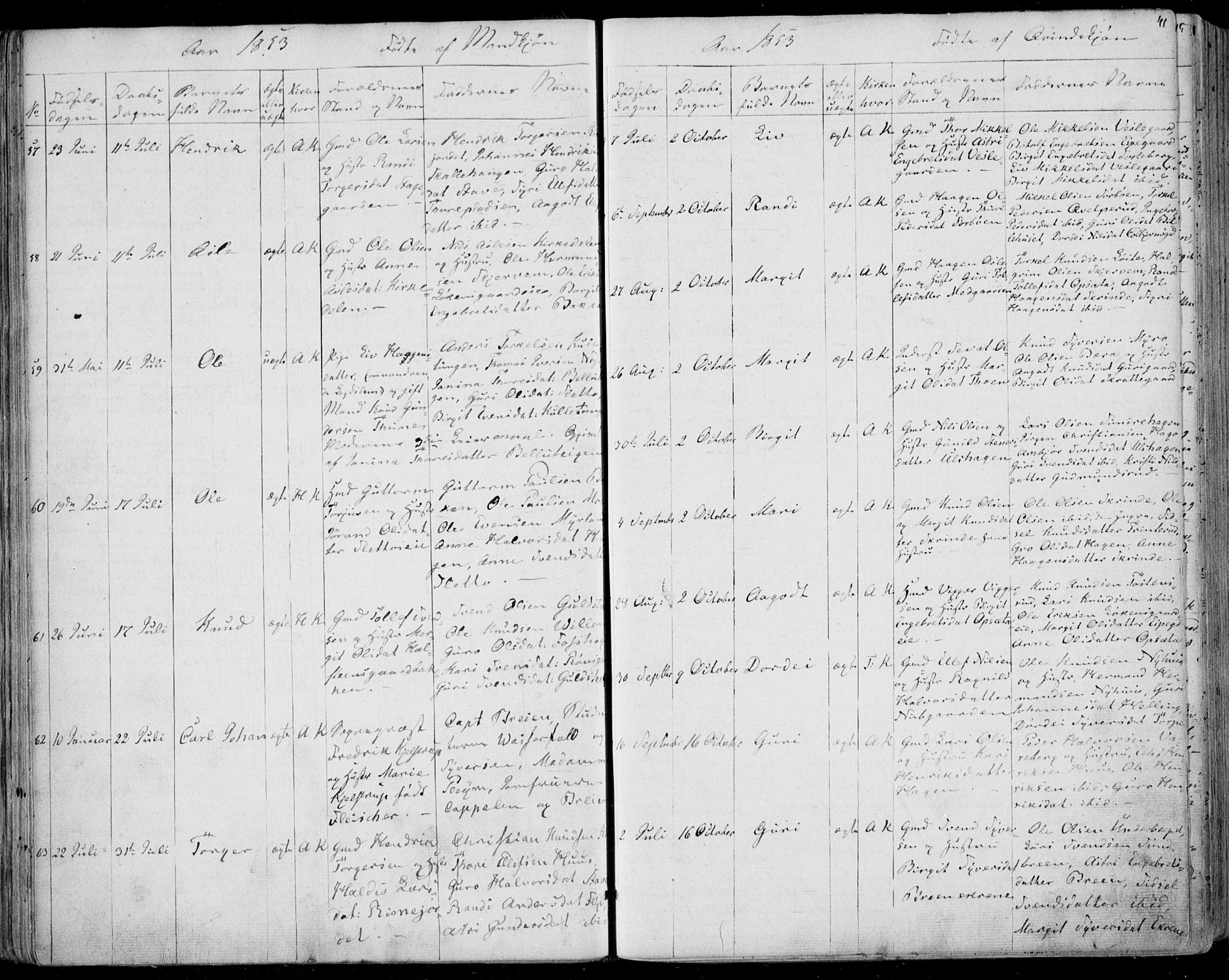 Ål kirkebøker, AV/SAKO-A-249/F/Fa/L0006: Parish register (official) no. I 6, 1849-1864, p. 41