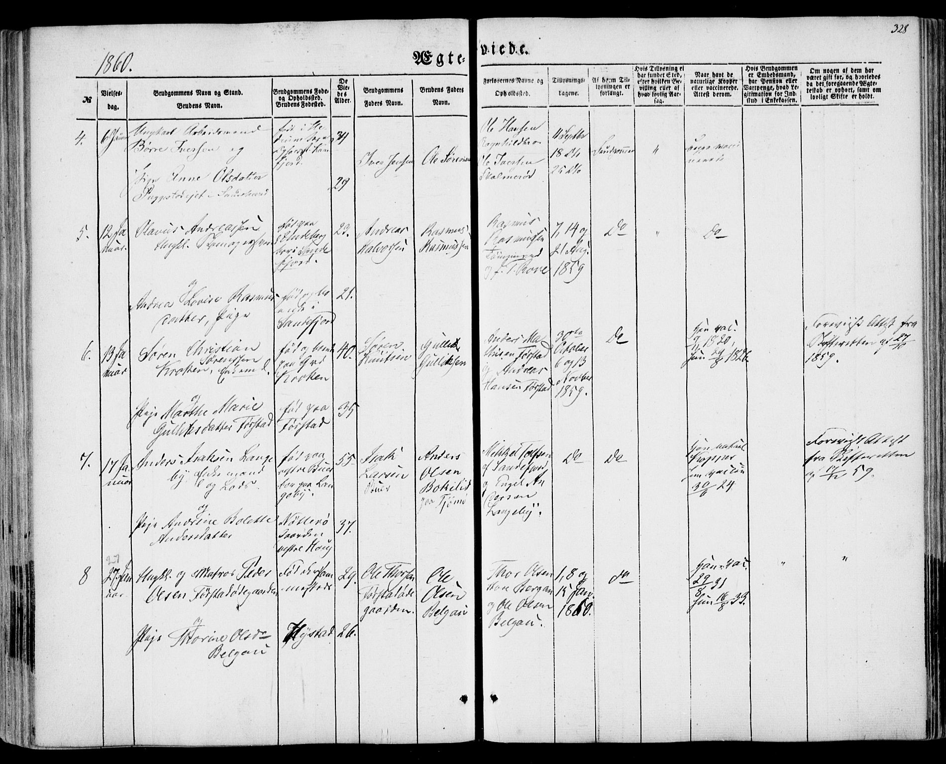 Sandar kirkebøker, SAKO/A-243/F/Fa/L0007: Parish register (official) no. 7, 1855-1861, p. 328