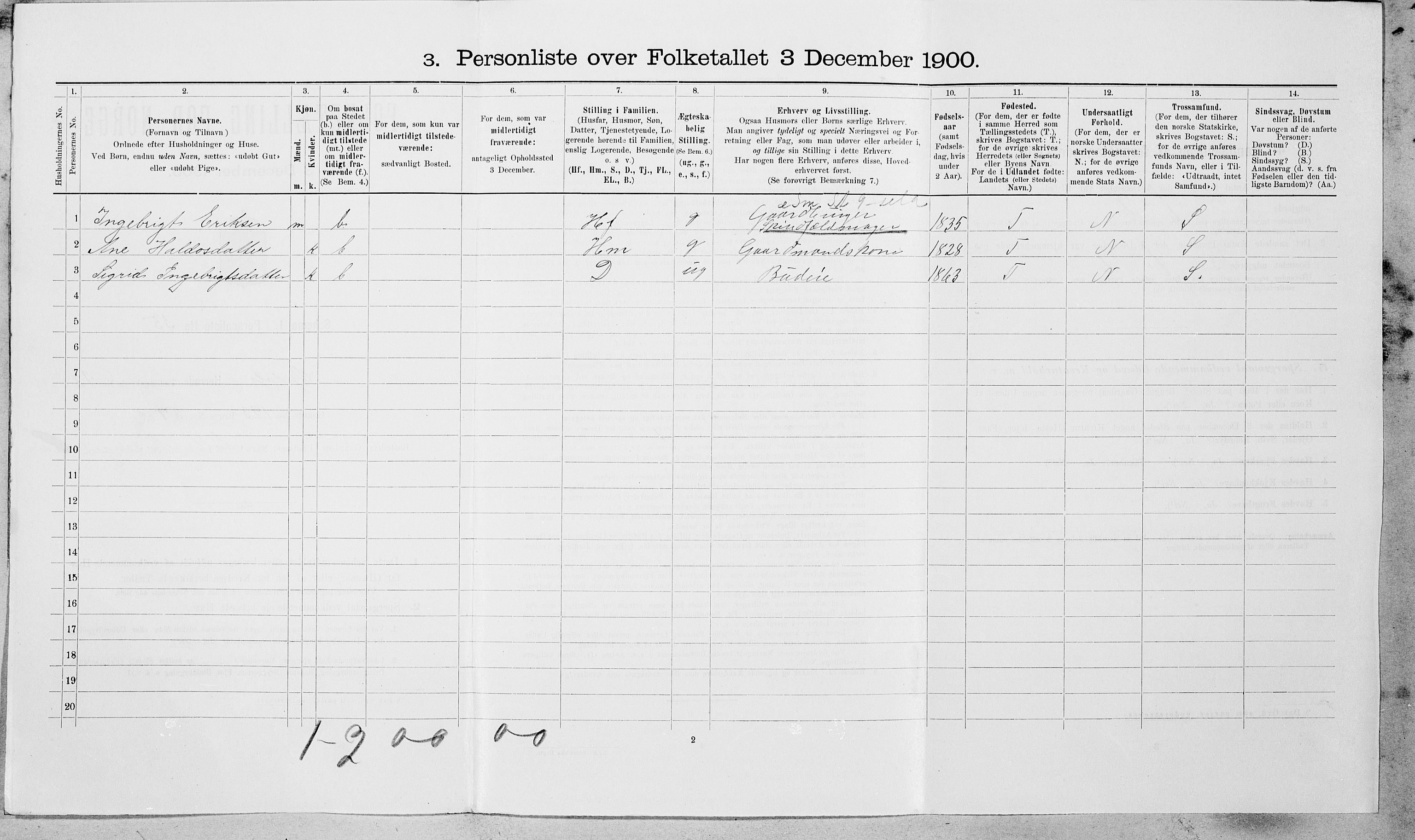 SAT, 1900 census for Oppdal, 1900, p. 1019