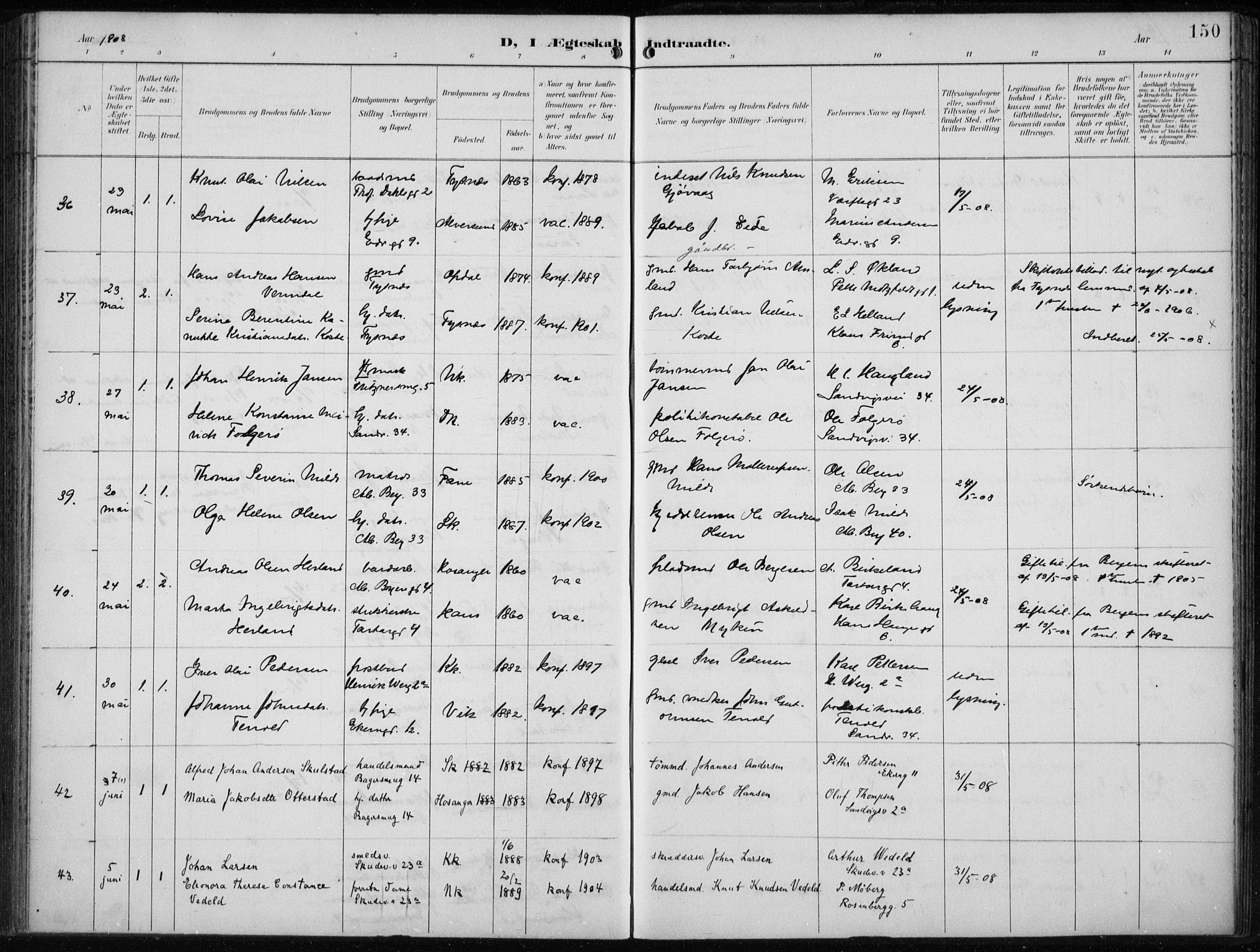 Sandviken Sokneprestembete, AV/SAB-A-77601/H/Ha/L0014: Parish register (official) no. D 1, 1896-1911, p. 150