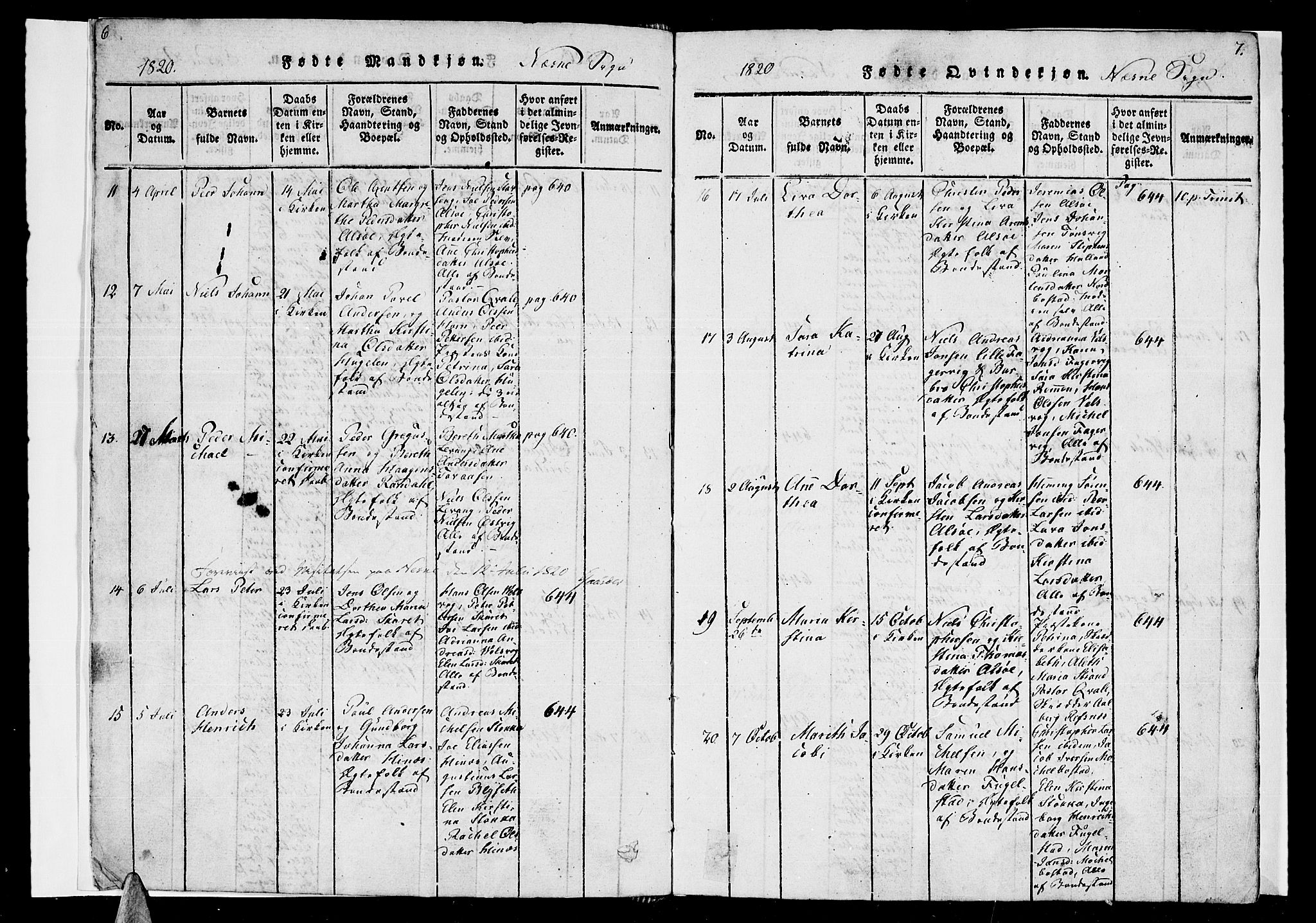 Ministerialprotokoller, klokkerbøker og fødselsregistre - Nordland, AV/SAT-A-1459/838/L0546: Parish register (official) no. 838A05 /1, 1820-1828, p. 6-7