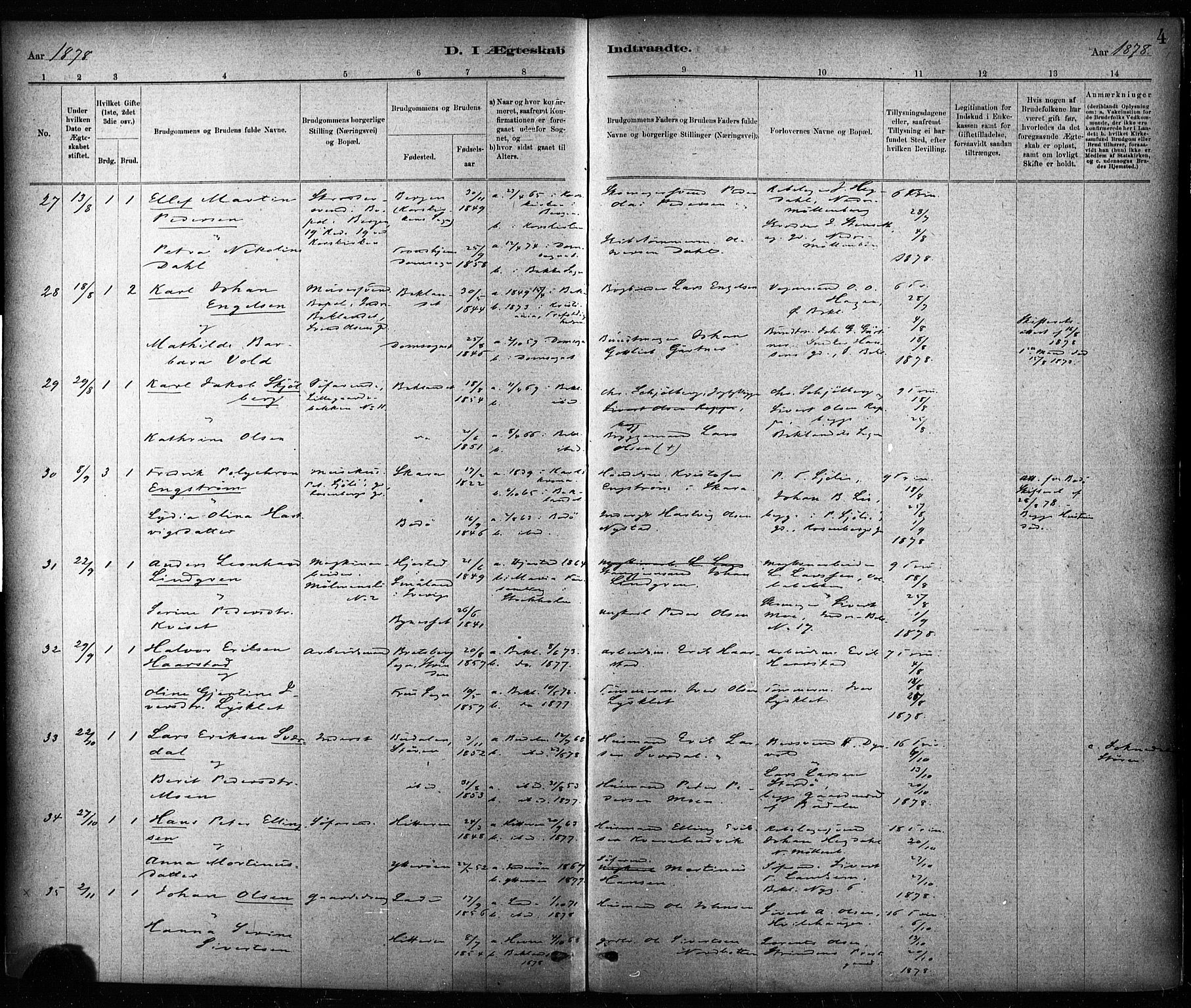 Ministerialprotokoller, klokkerbøker og fødselsregistre - Sør-Trøndelag, AV/SAT-A-1456/604/L0189: Parish register (official) no. 604A10, 1878-1892, p. 4