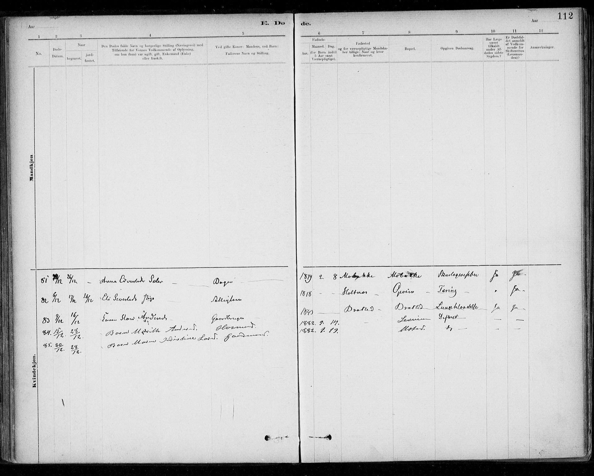 Ministerialprotokoller, klokkerbøker og fødselsregistre - Sør-Trøndelag, SAT/A-1456/668/L0810: Parish register (official) no. 668A10, 1881-1894, p. 112
