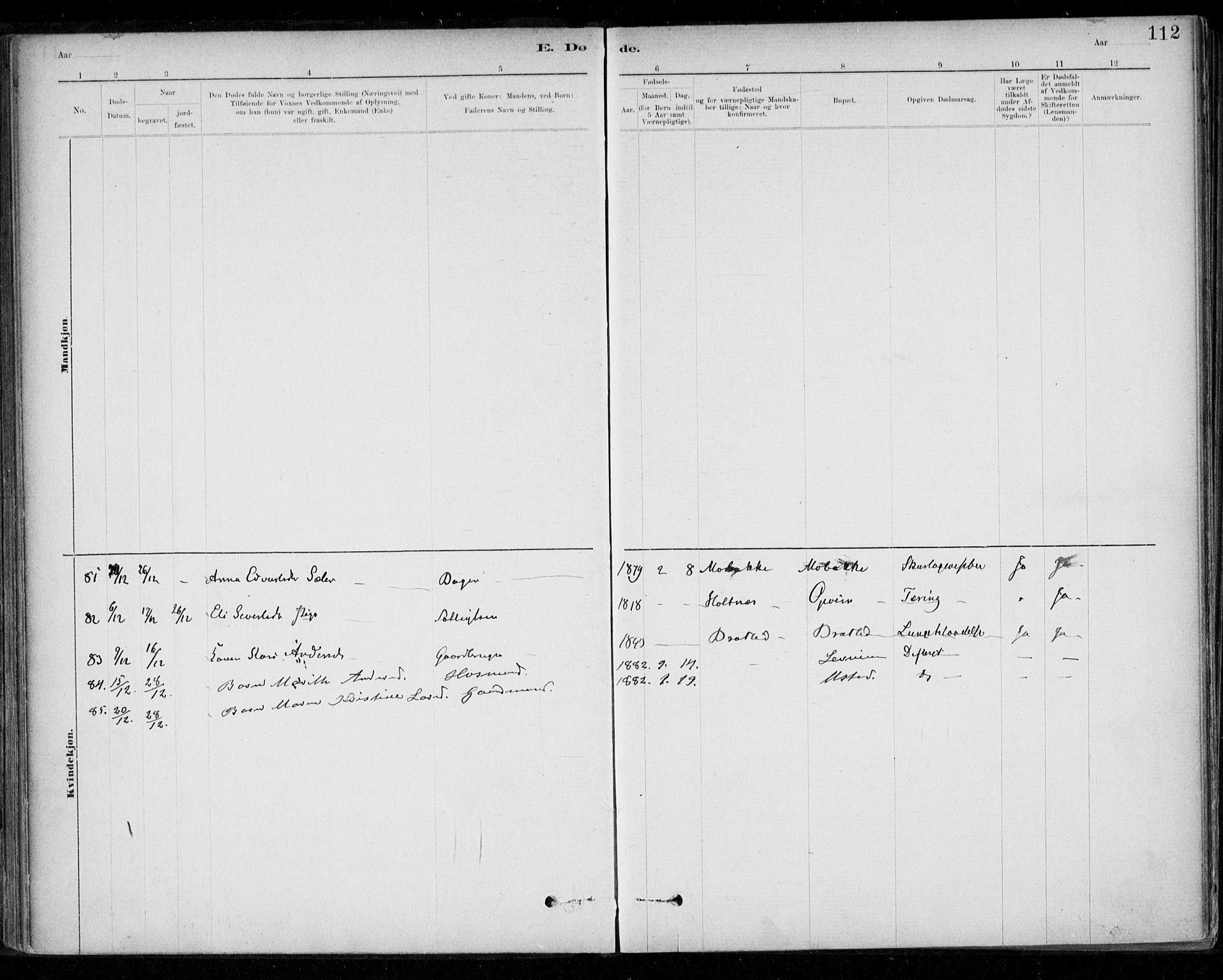 Ministerialprotokoller, klokkerbøker og fødselsregistre - Sør-Trøndelag, AV/SAT-A-1456/668/L0810: Parish register (official) no. 668A10, 1881-1894, p. 112