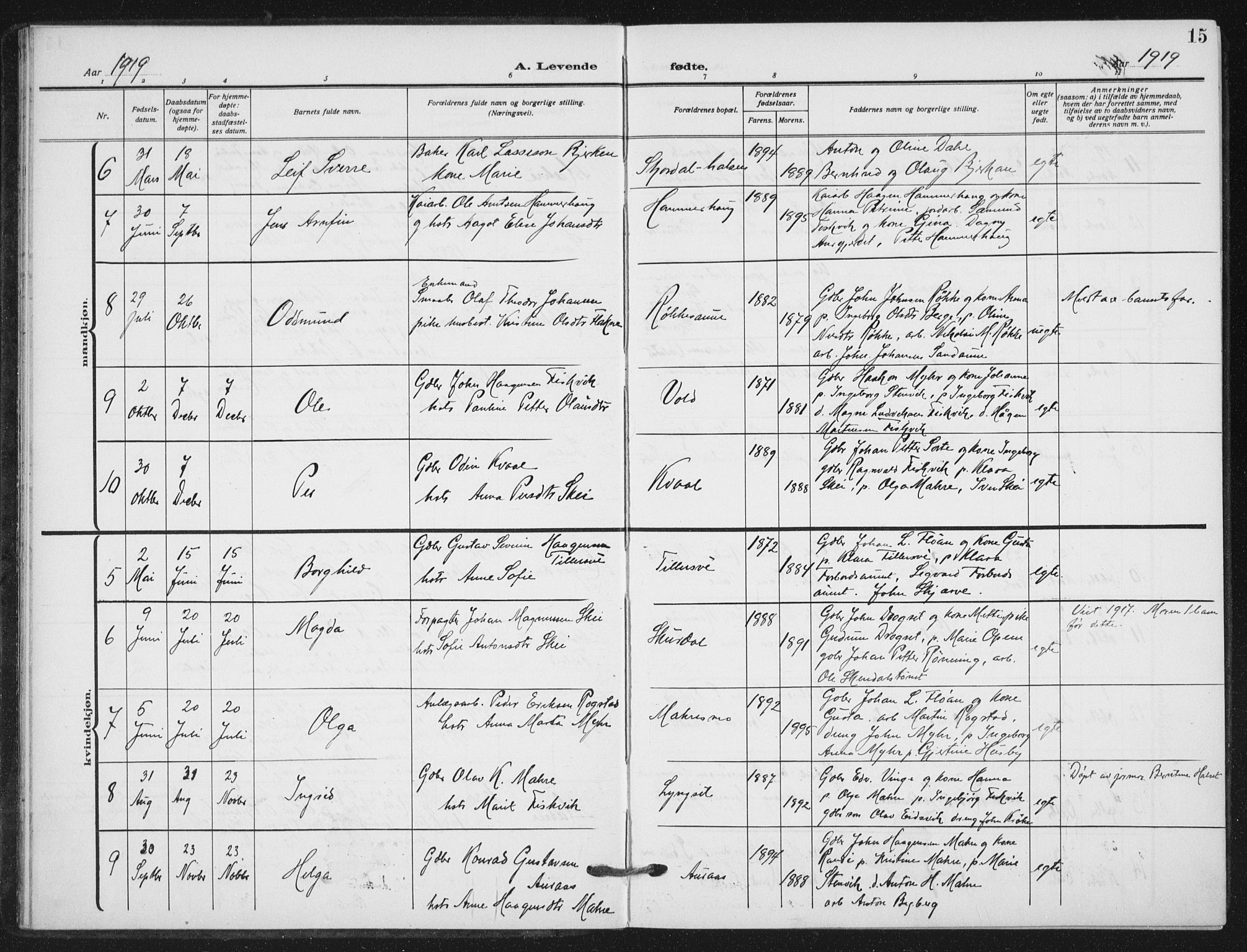 Ministerialprotokoller, klokkerbøker og fødselsregistre - Nord-Trøndelag, SAT/A-1458/712/L0102: Parish register (official) no. 712A03, 1916-1929, p. 15