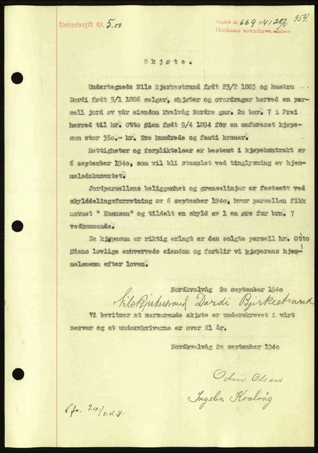 Nordmøre sorenskriveri, SAT/A-4132/1/2/2Ca: Mortgage book no. A89, 1940-1941, Diary no: : 669/1941