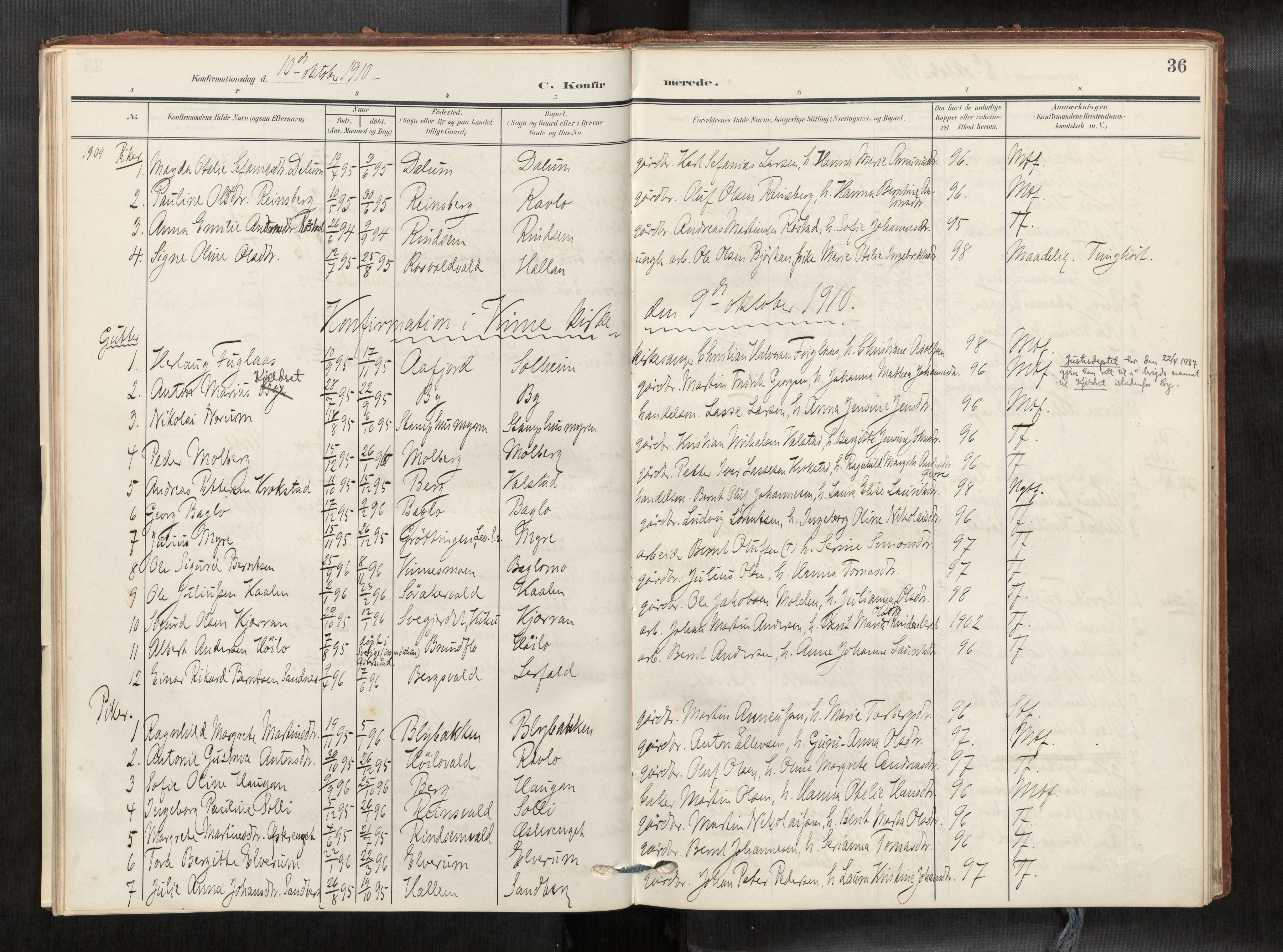 Verdal sokneprestkontor, SAT/A-1156/2/H/Haa/L0003: Parish register (official) no. 3, 1907-1921, p. 36