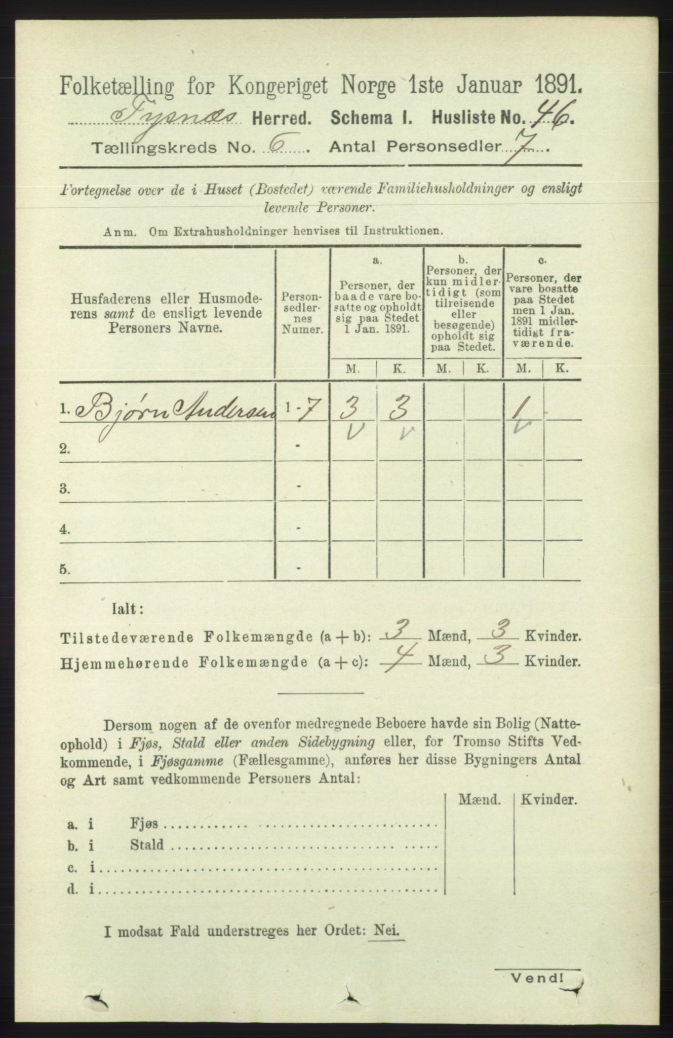 RA, 1891 census for 1223 Tysnes, 1891, p. 2345