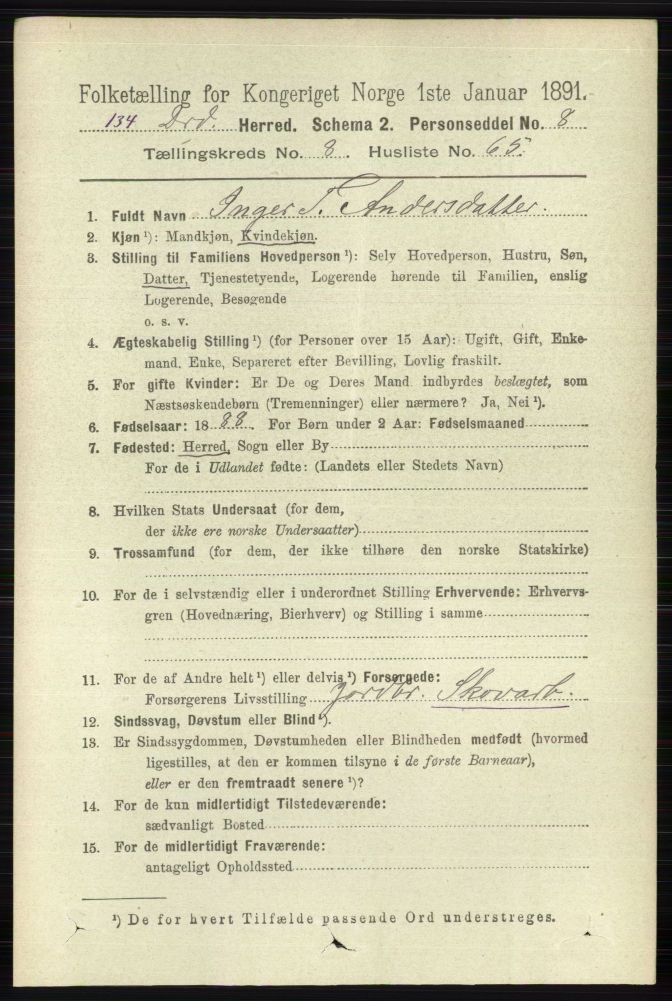RA, 1891 census for 0817 Drangedal, 1891, p. 3082