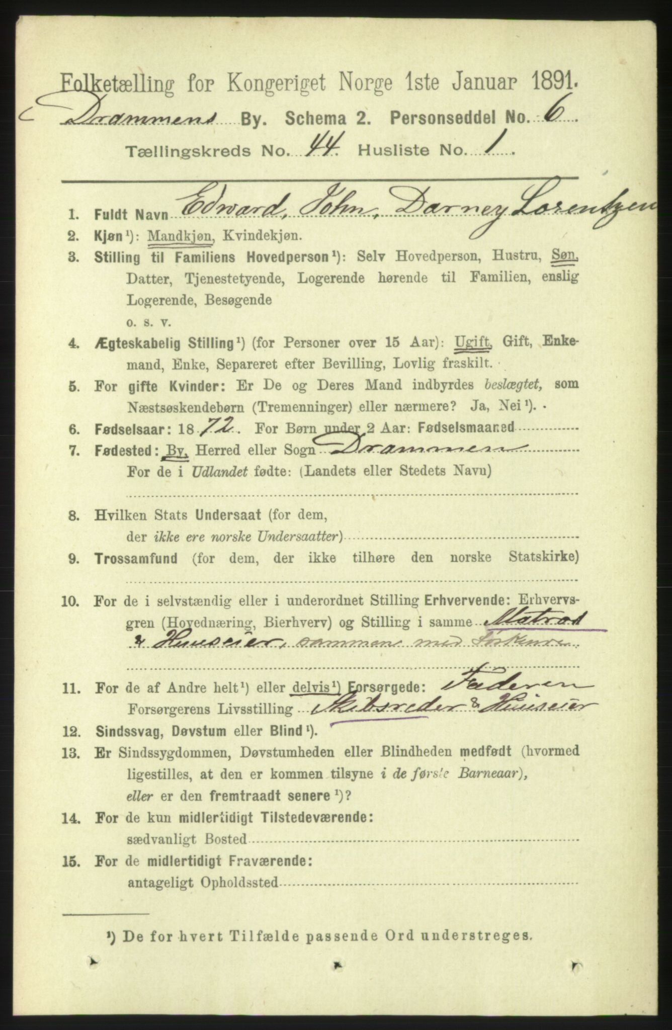 RA, 1891 census for 0602 Drammen, 1891, p. 25401